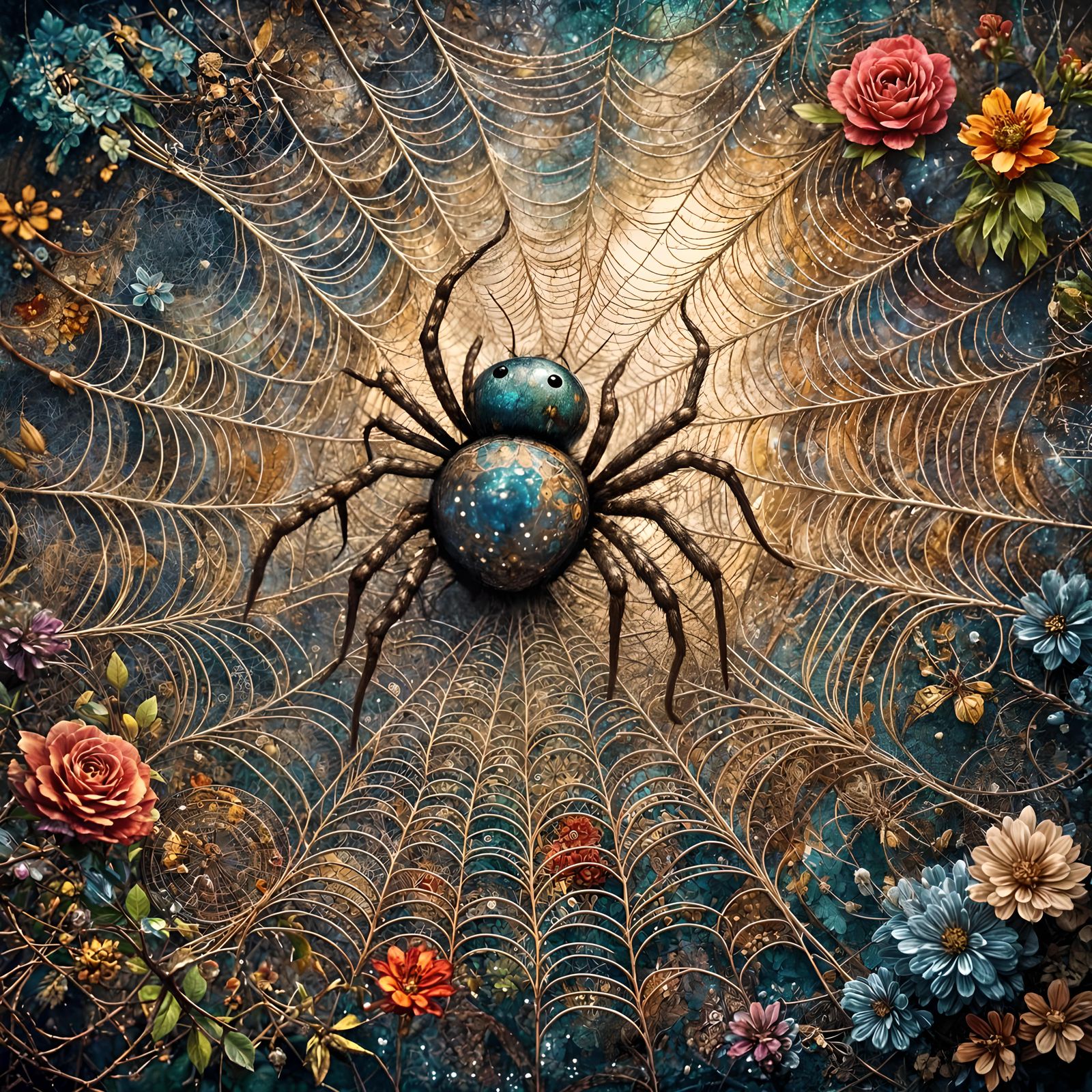 Ornate Spider Plays Music in Magical Forest