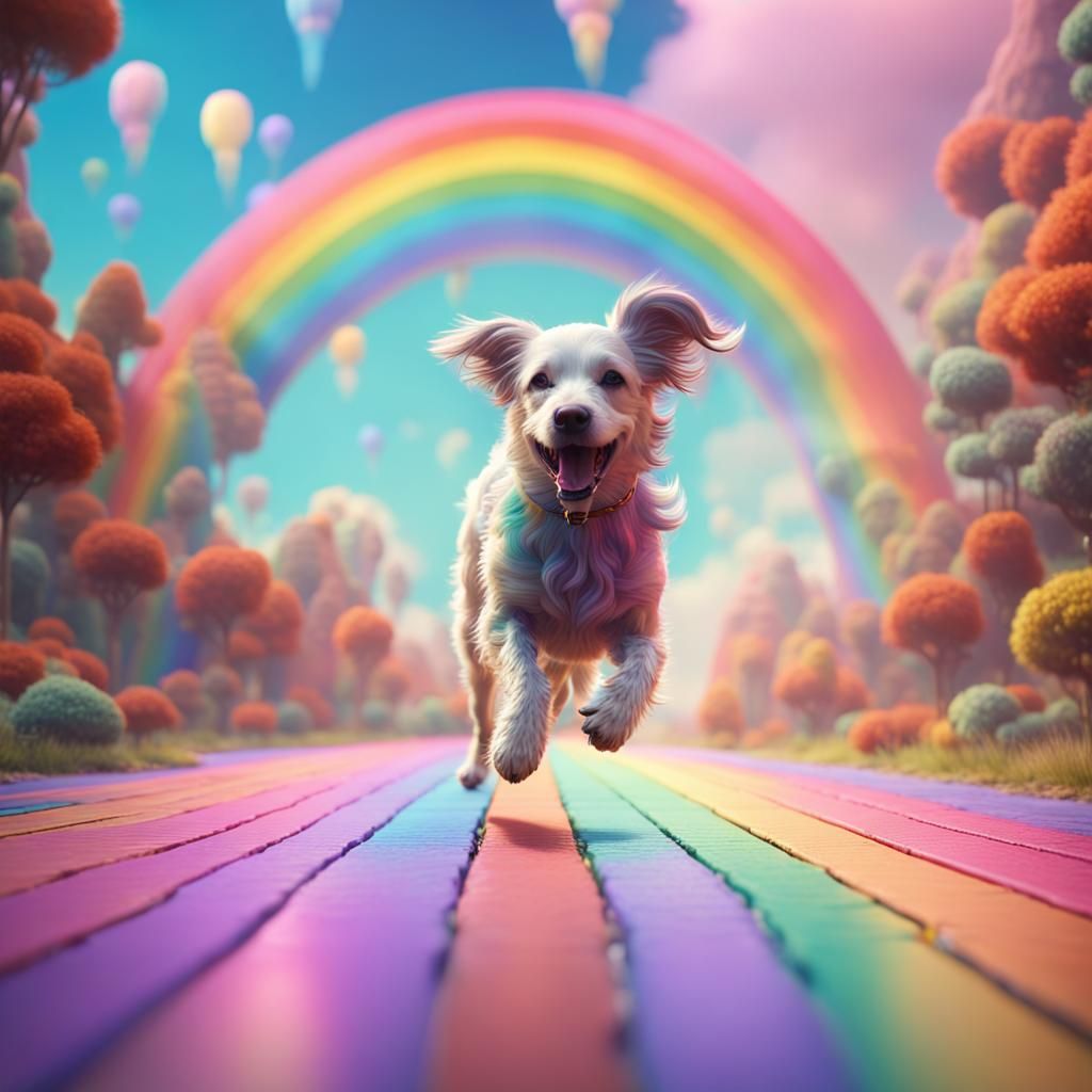 Happy Dog on a Rainbow Road