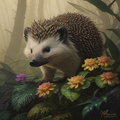 Hyperrealistic Jupiterian Seven-Fins Hedgehog in Vibrant Jun...