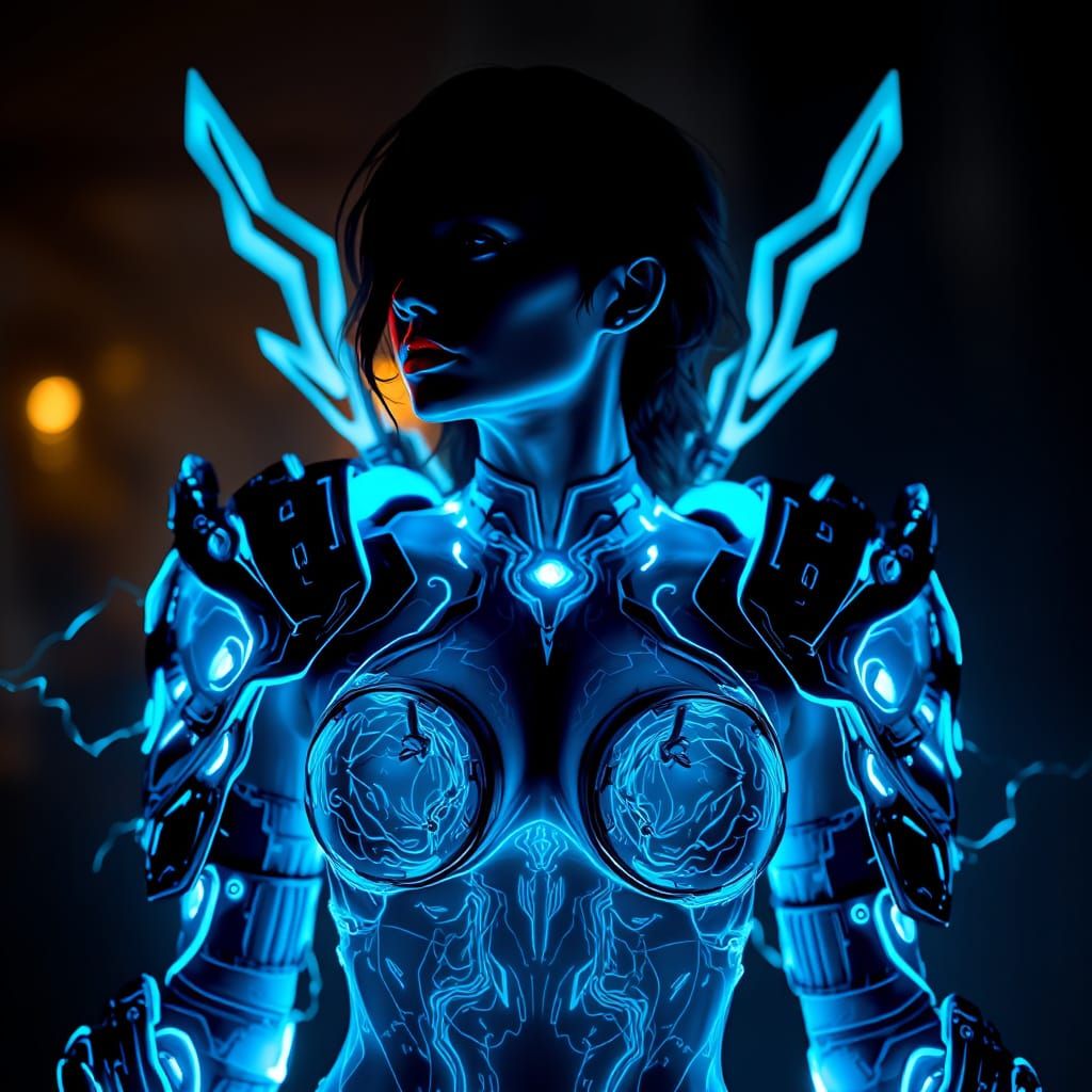 Neon Woman in Void Energy Armor: Digital Art