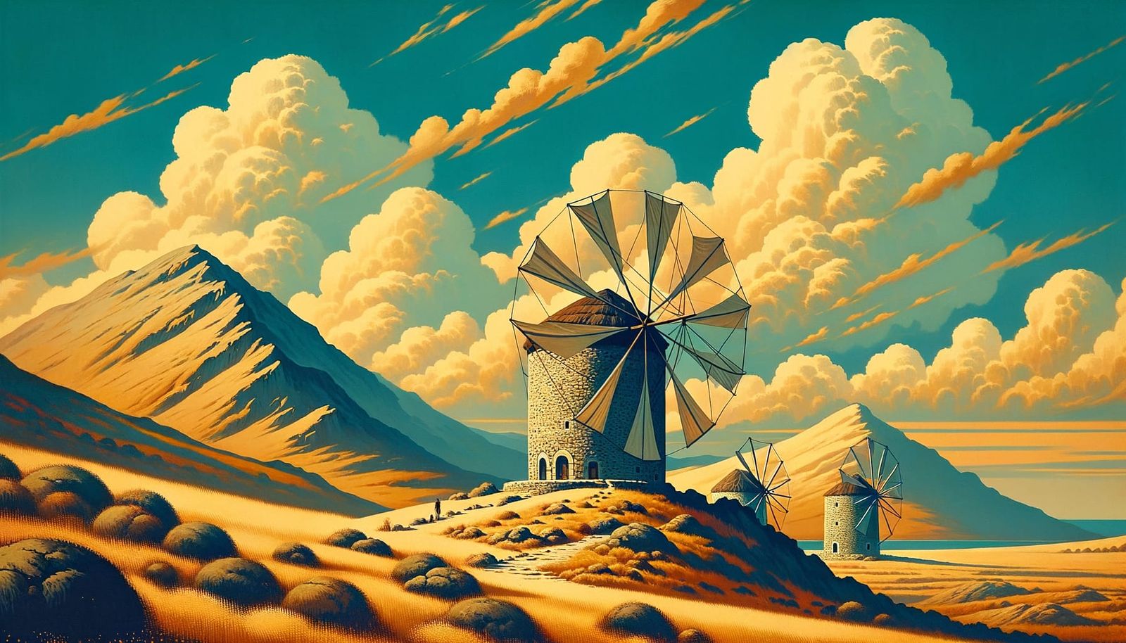 Greek Windmills in Soviet Realism Style