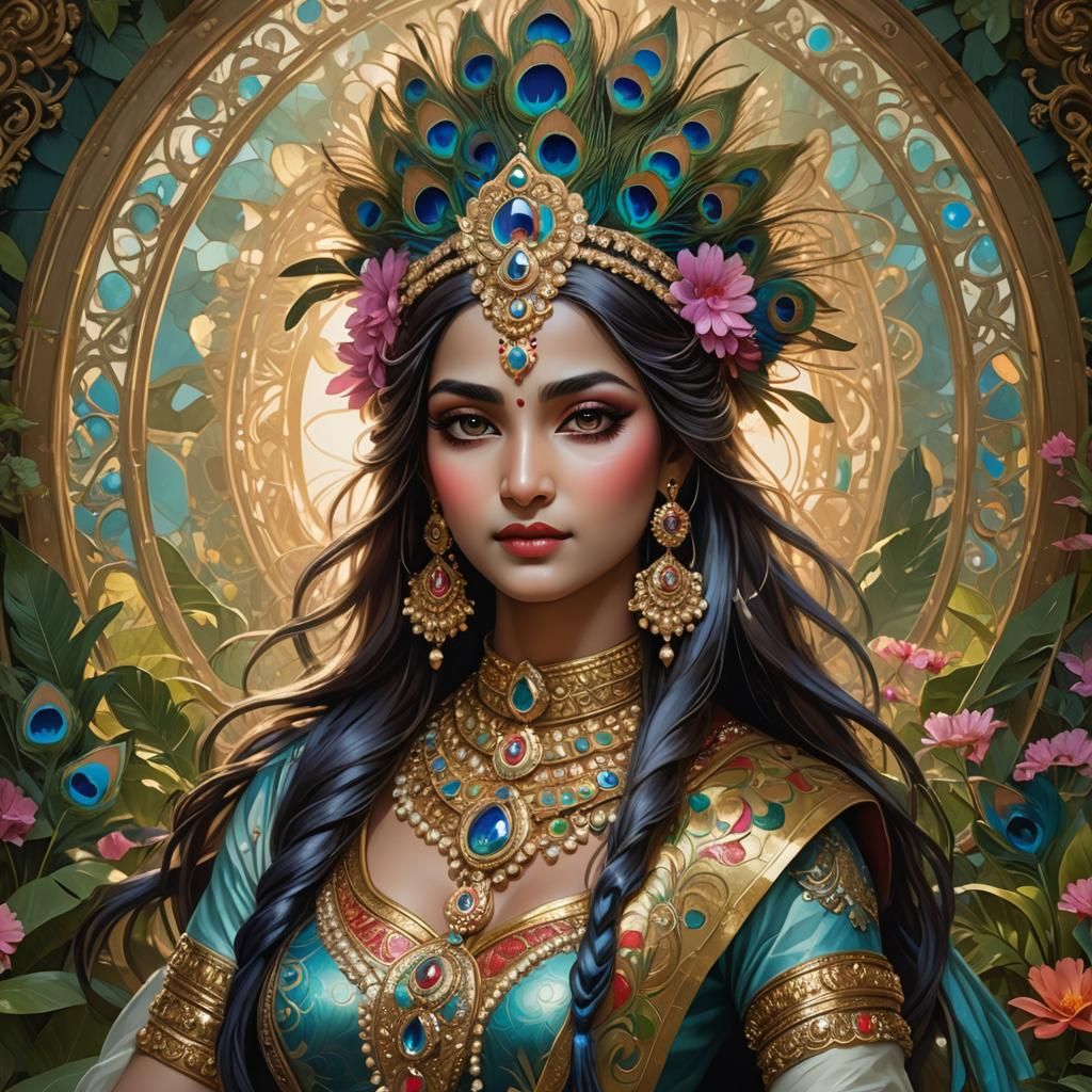 Radharani and Krishna in Opulent Spiritual Realm