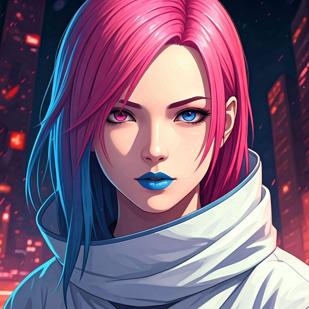 Cyberpunk Ninja with Pink Hair in Anime Style