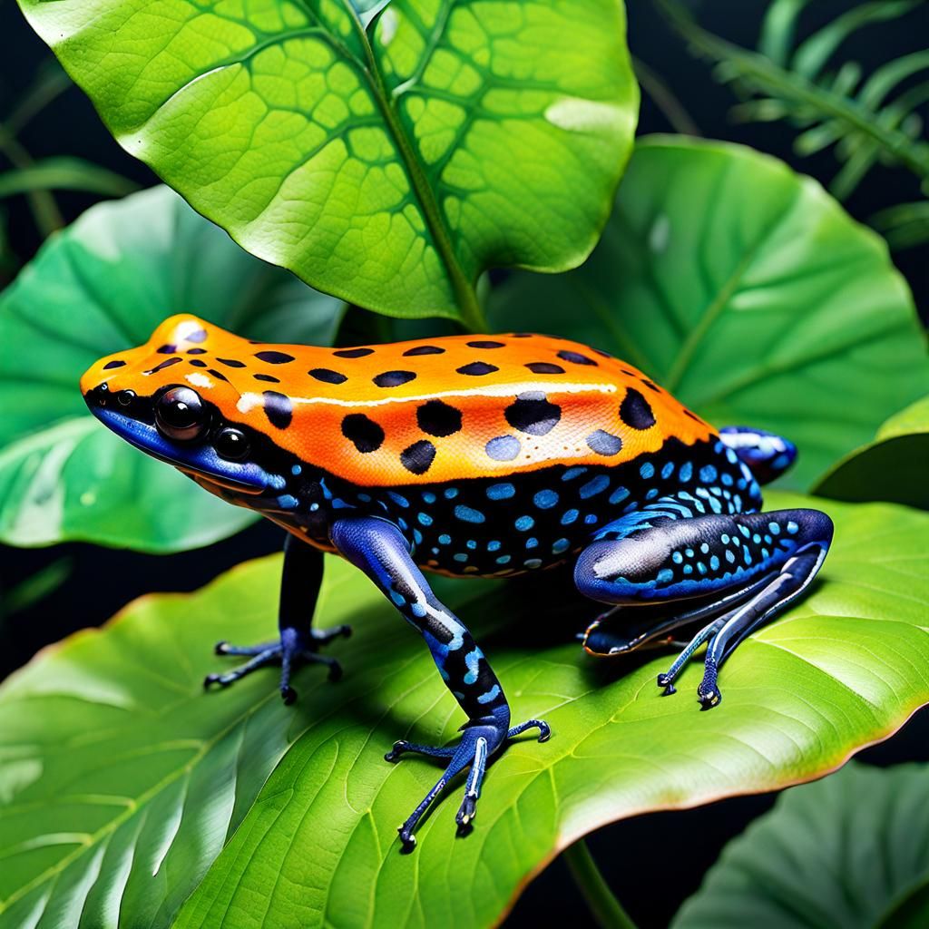 Dendrobates O.ophaga pumiliAI on leave in jungle