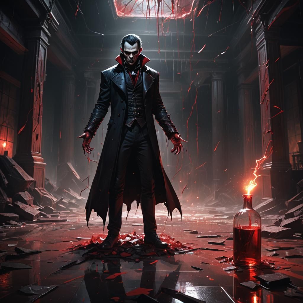 Vampire in Dim Chamber with Red Energy