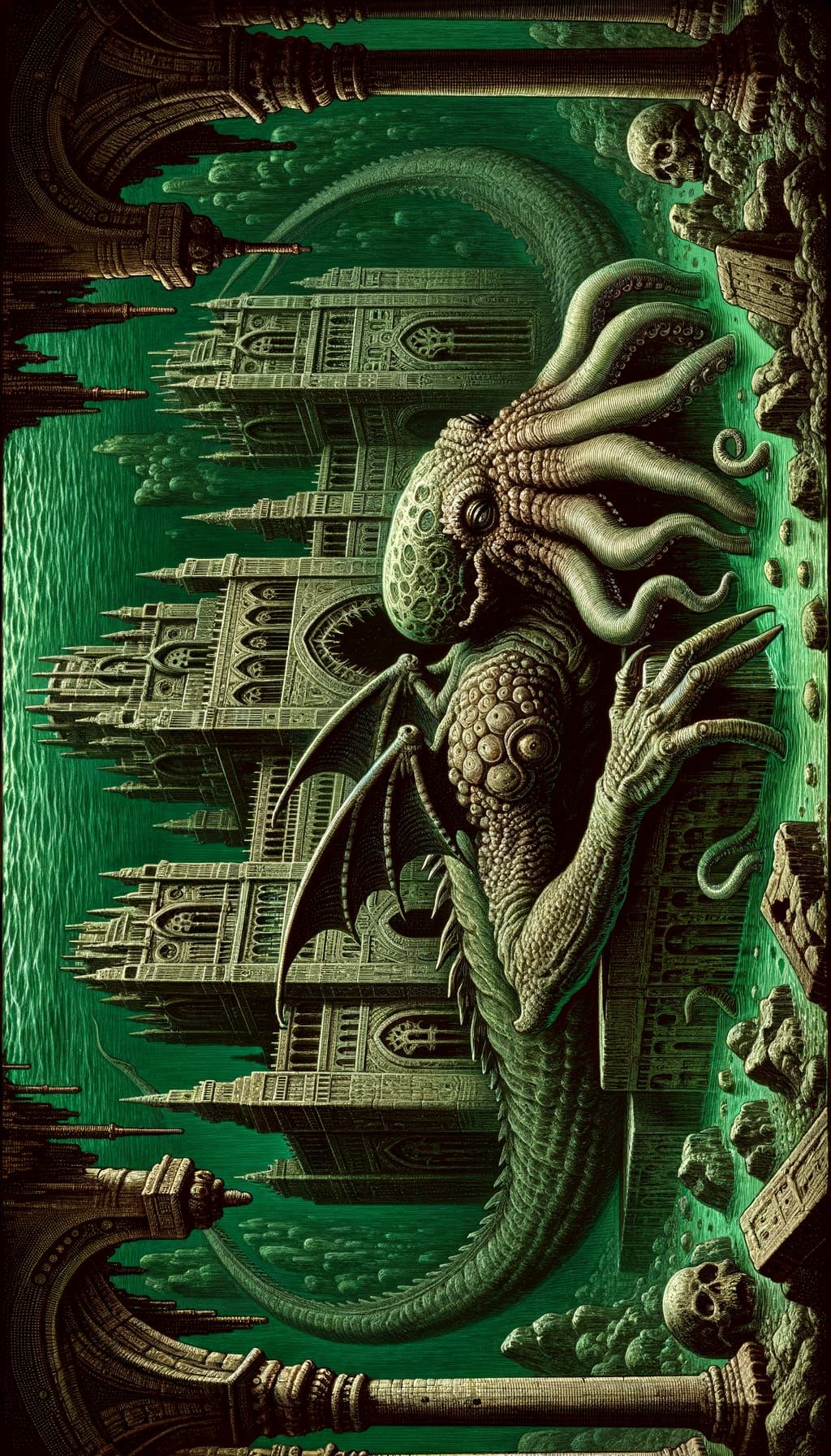 Cthulhu Dreams in R'lyeh's Grotesque, Non-Euclidean City