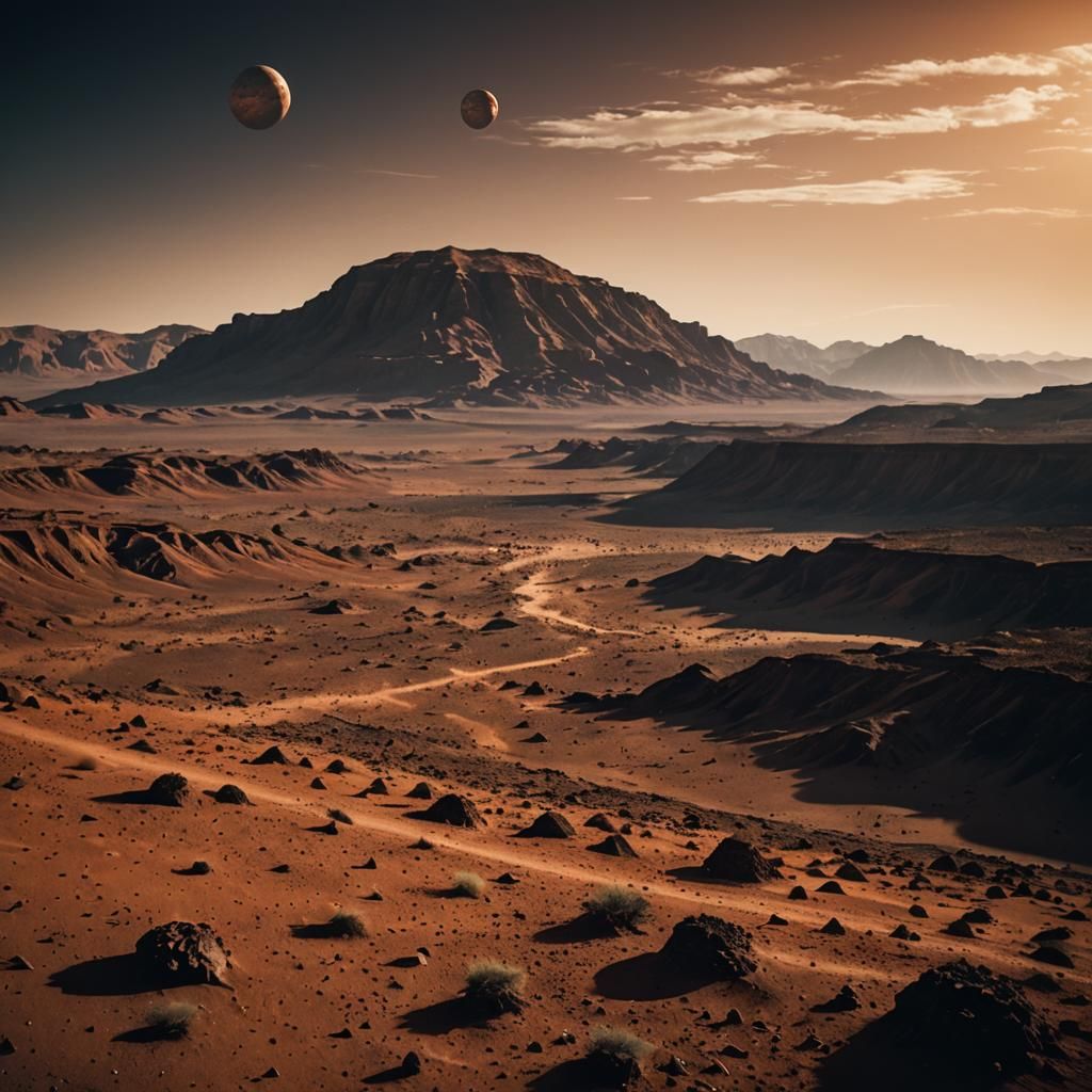 Martian landscape, perfectly centered composition, Cinematic...