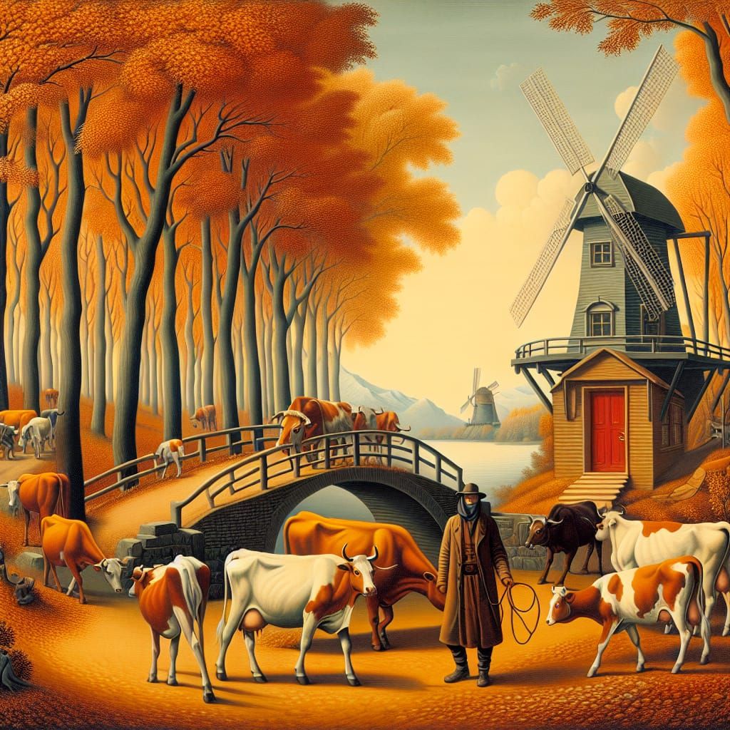 Autumn Pastoral Scene in Surrealist Style