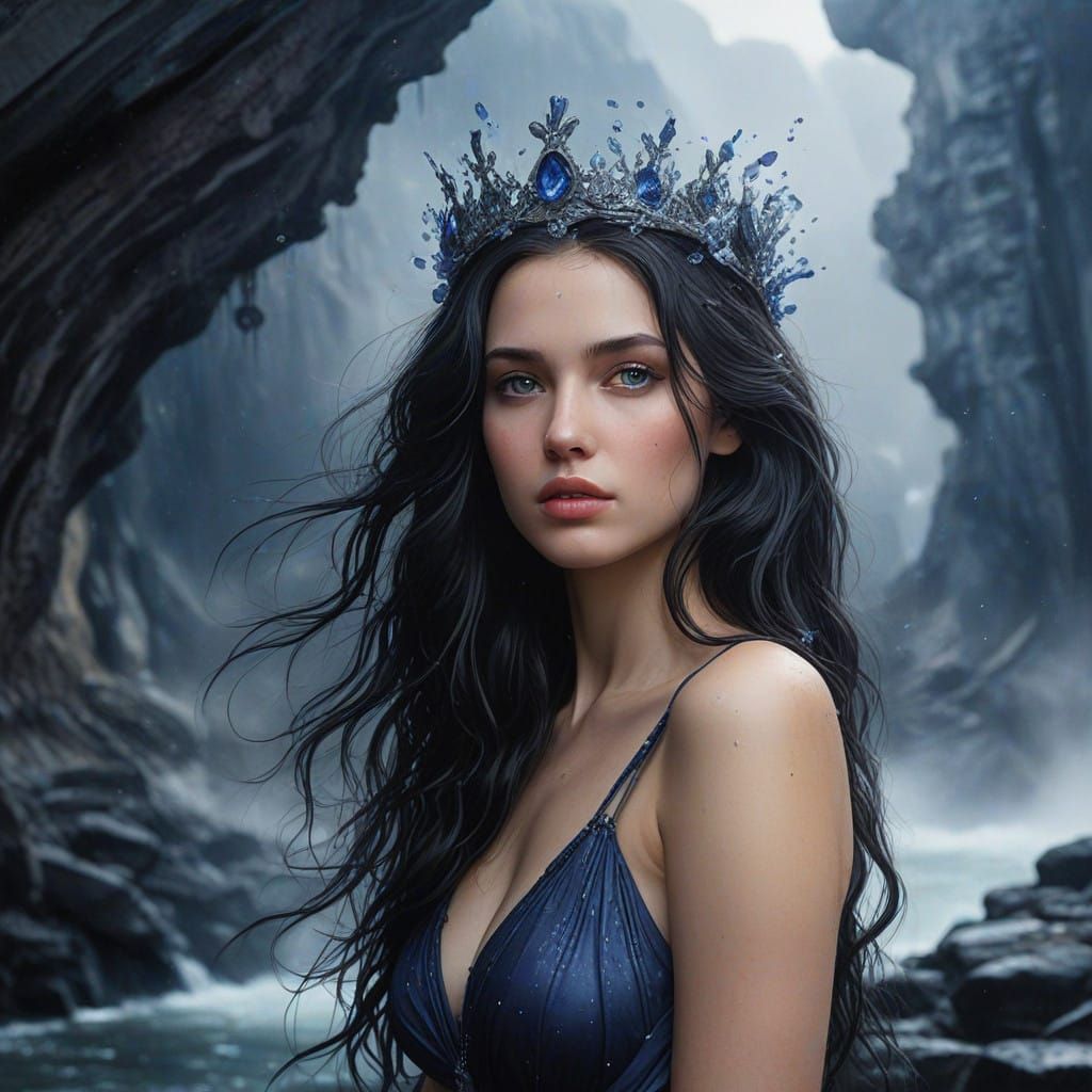 Ethereal Aphrodite in Rain-Soaked Ruins