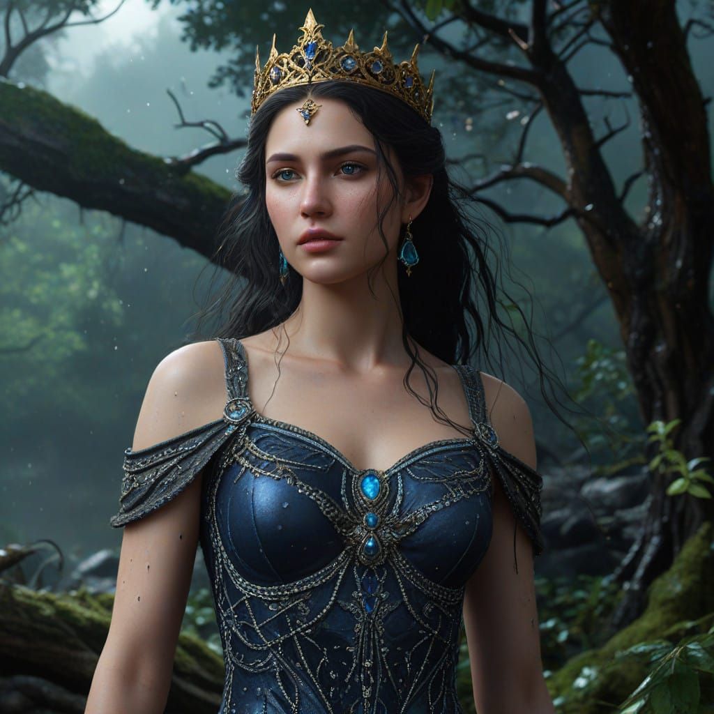 Ethereal Goddess Amidst Dystopian Ruins in Cyberpunk Aesthet...