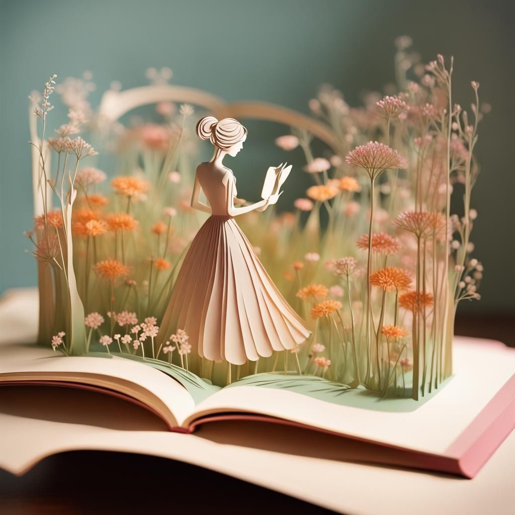 Pop-Up Book Scene with Female Silhouette
