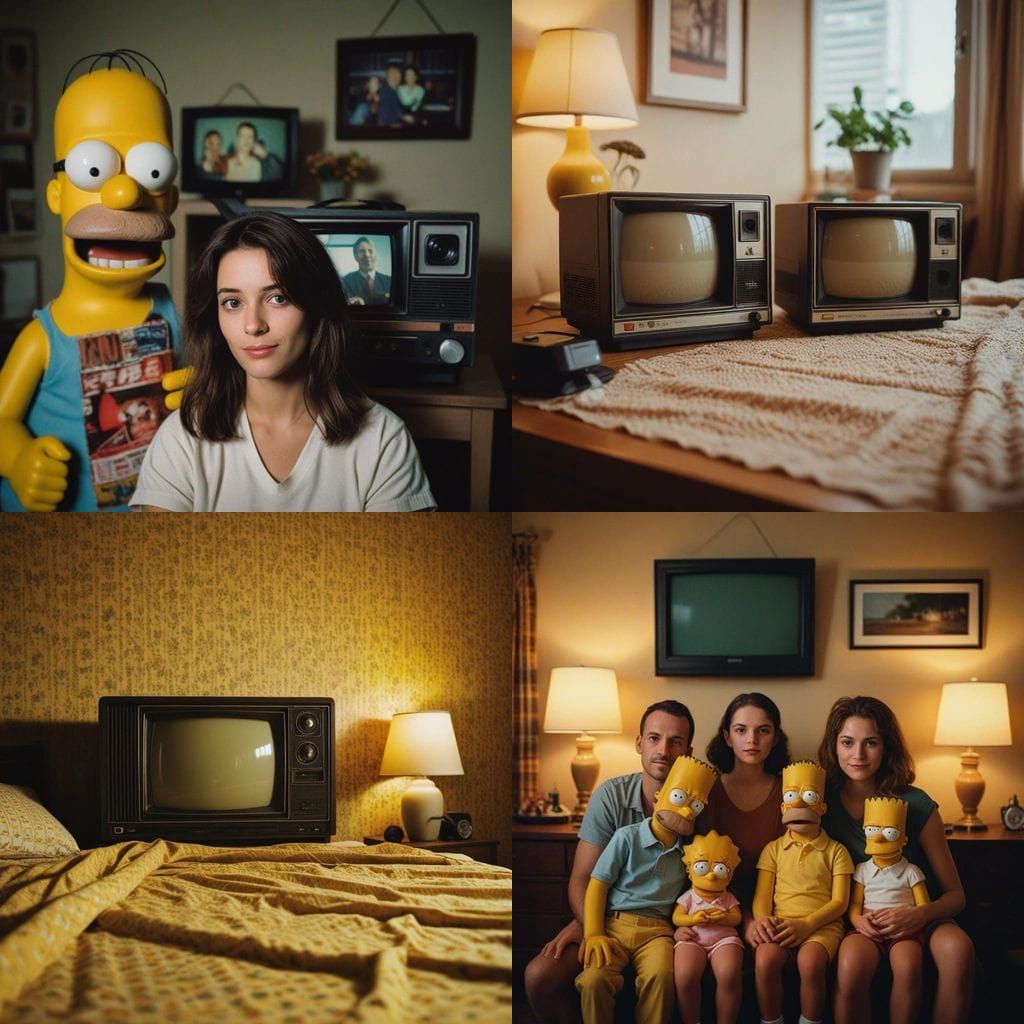 1980s Family Watching The Simpsons on an Old TV