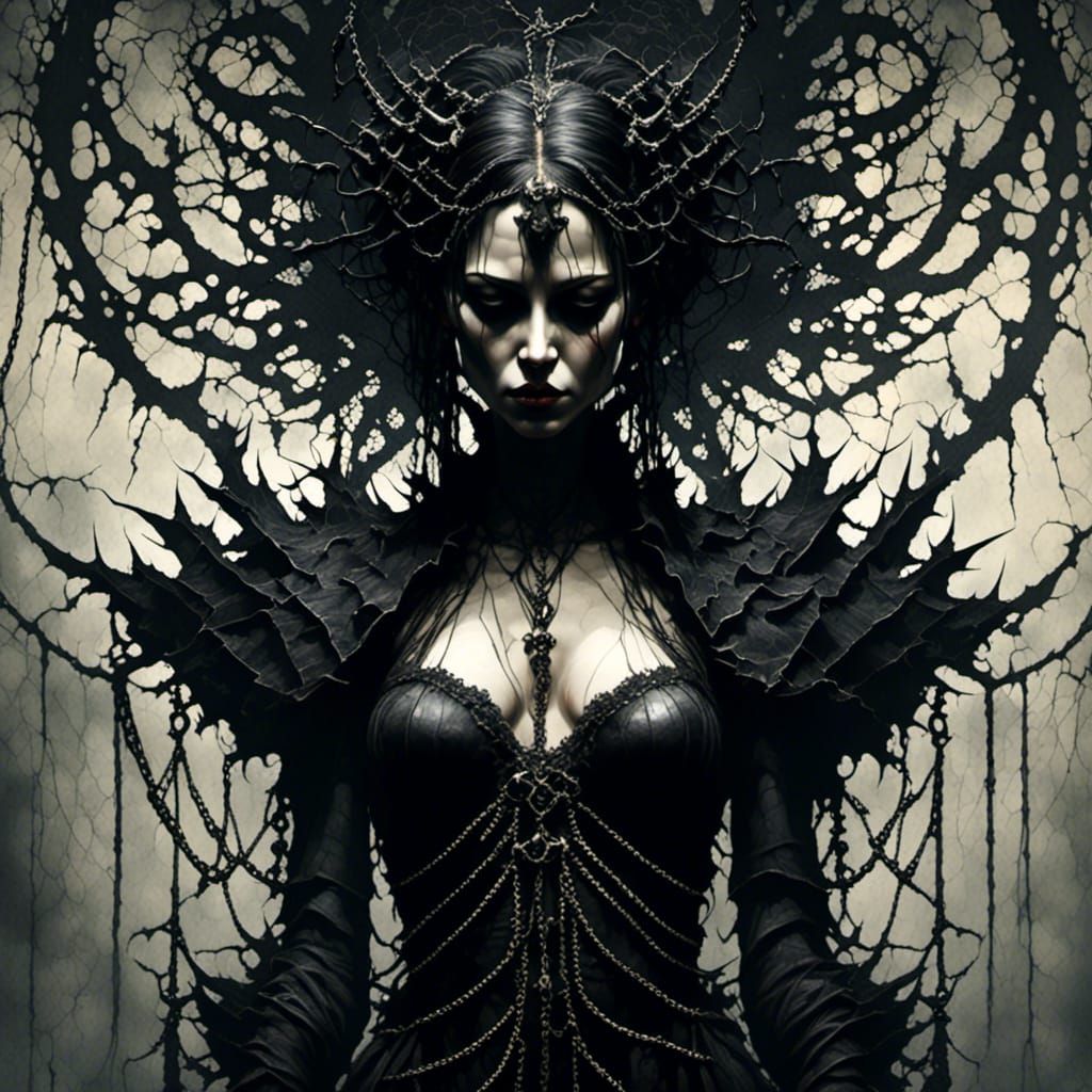 Chained Demon Queen in Dark Rococo Horrorcore Style