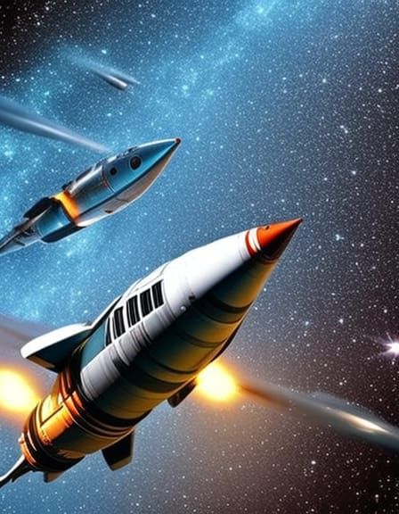 Retro Rocketship in Space: 1950s Sci-Fi Style