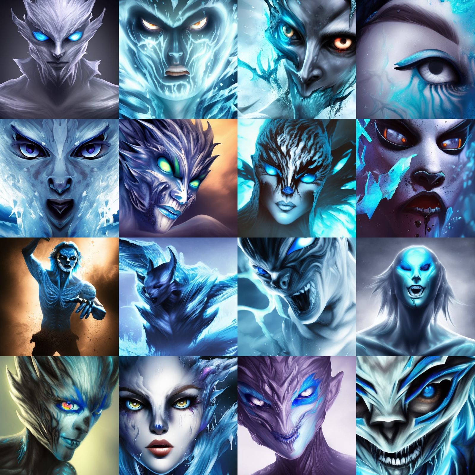 Icy Shadow Creature with Blue Eyes, Hyperrealistic Art