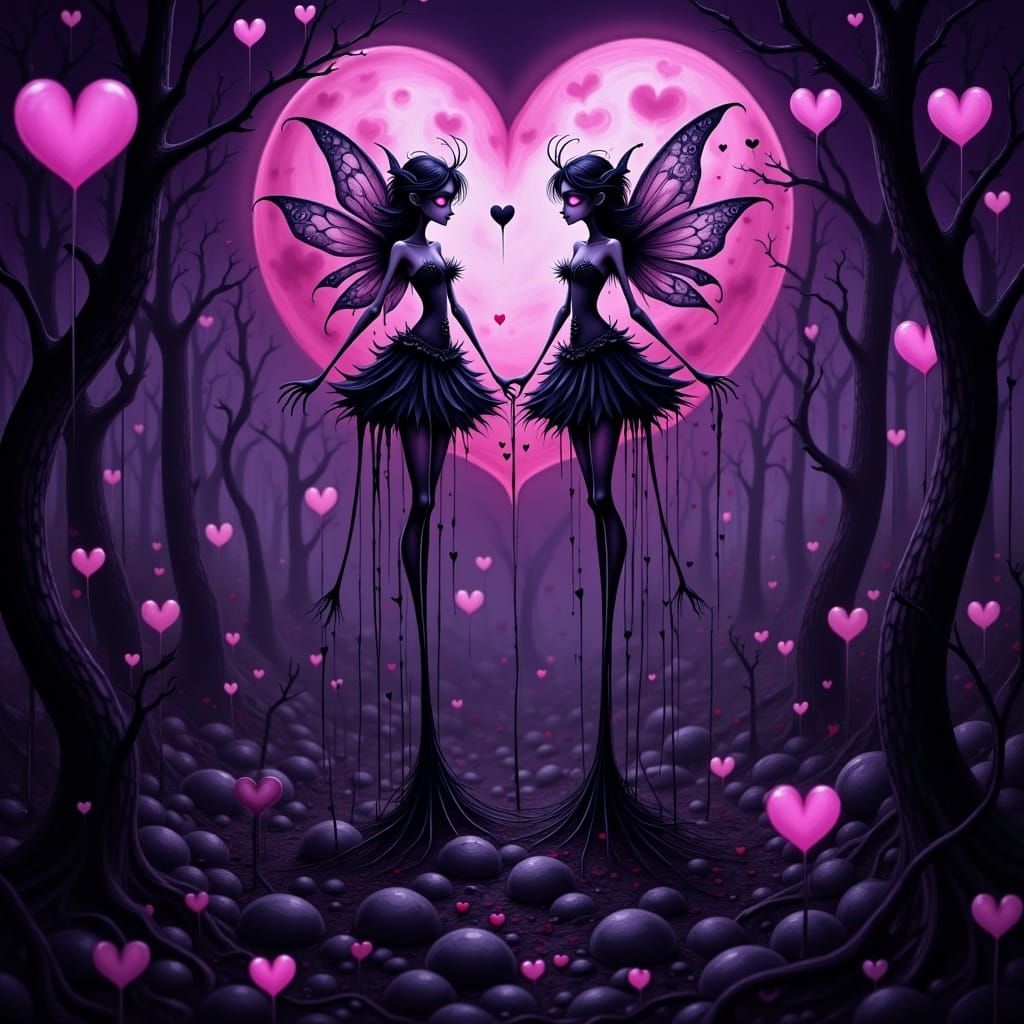 Whimsigothic Valentine Scene in Purple and Black