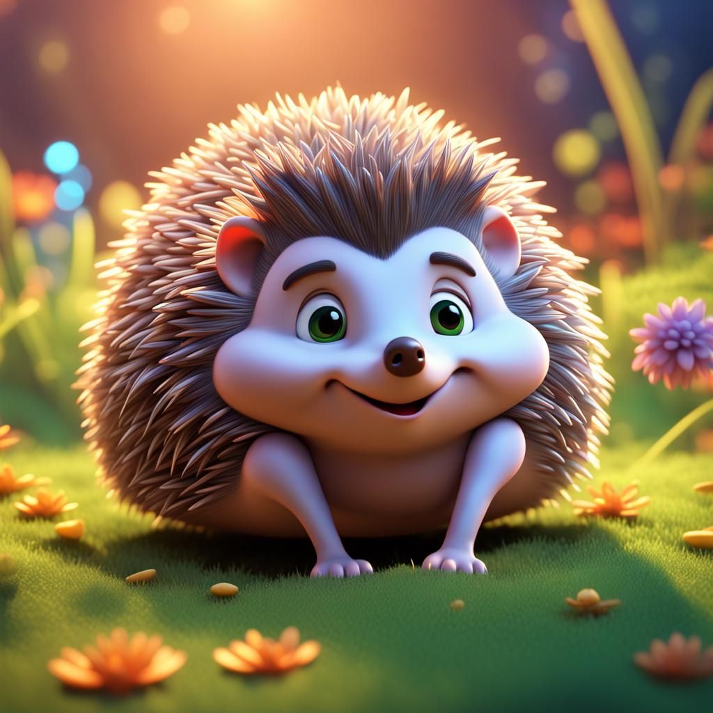 Cute Hedgehog in Garden: Pixar-Style 3D Digital Art