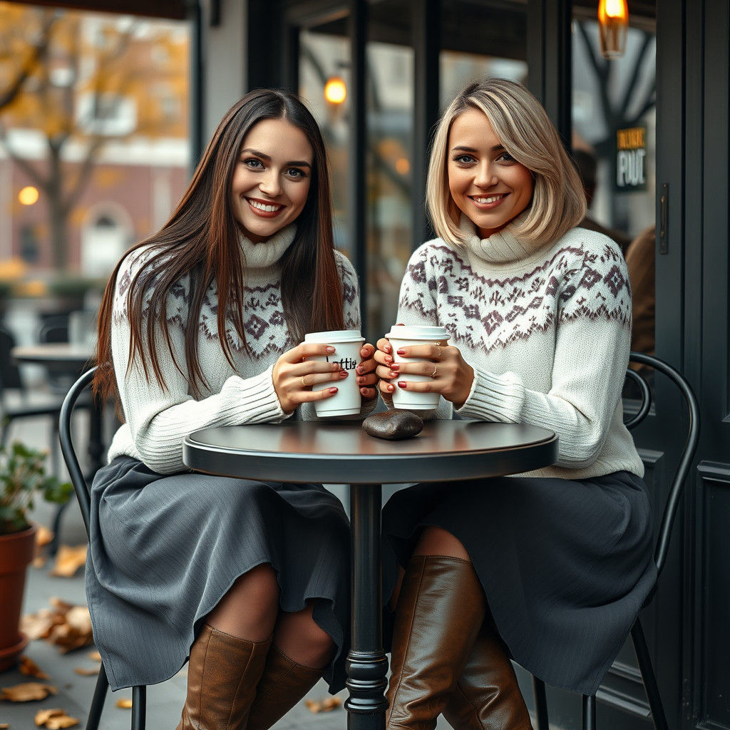 Charming Friends at Cafe: Hyper-Realistic Digital Art