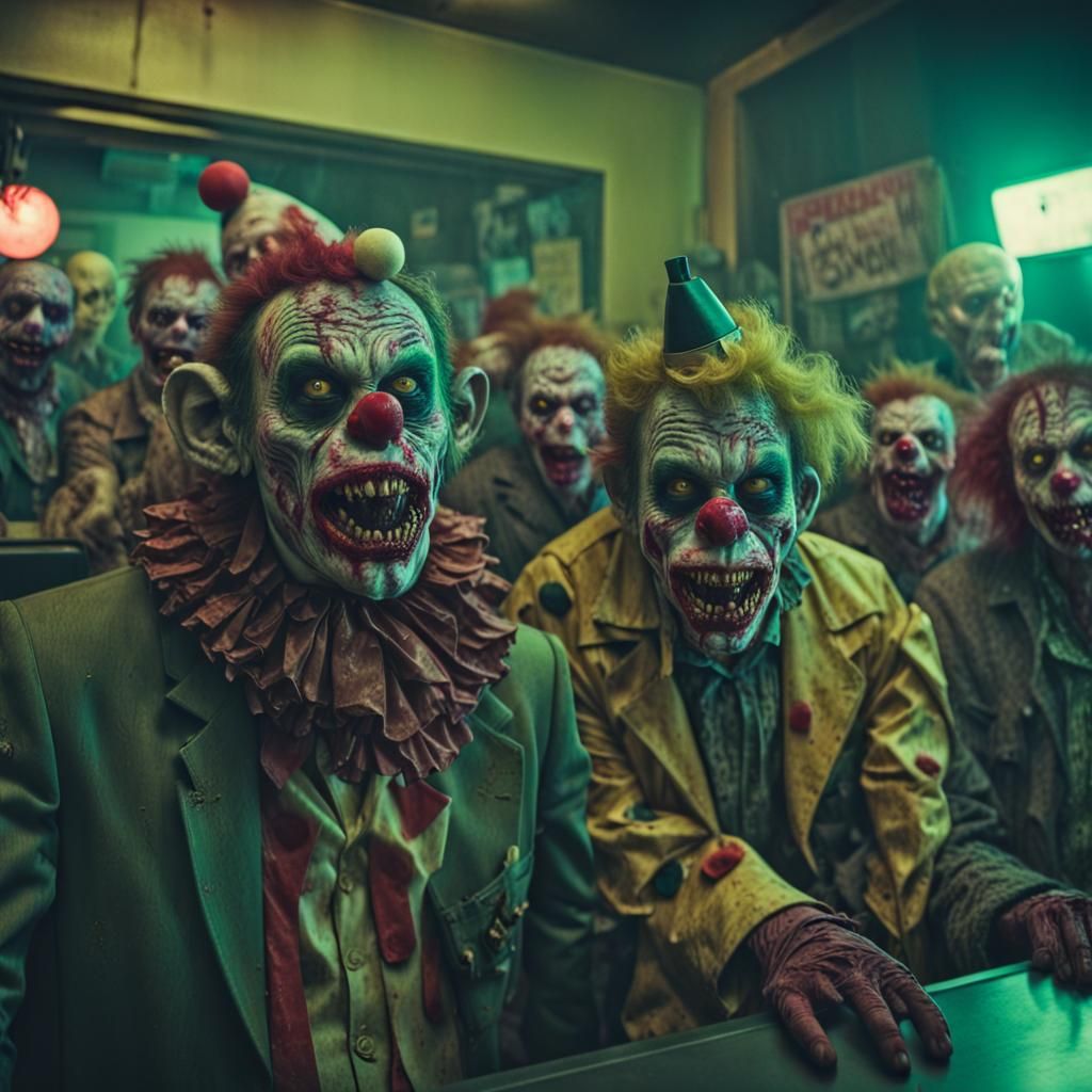 Zombie Monkey Monster Clowns in Cinematic Cafe
