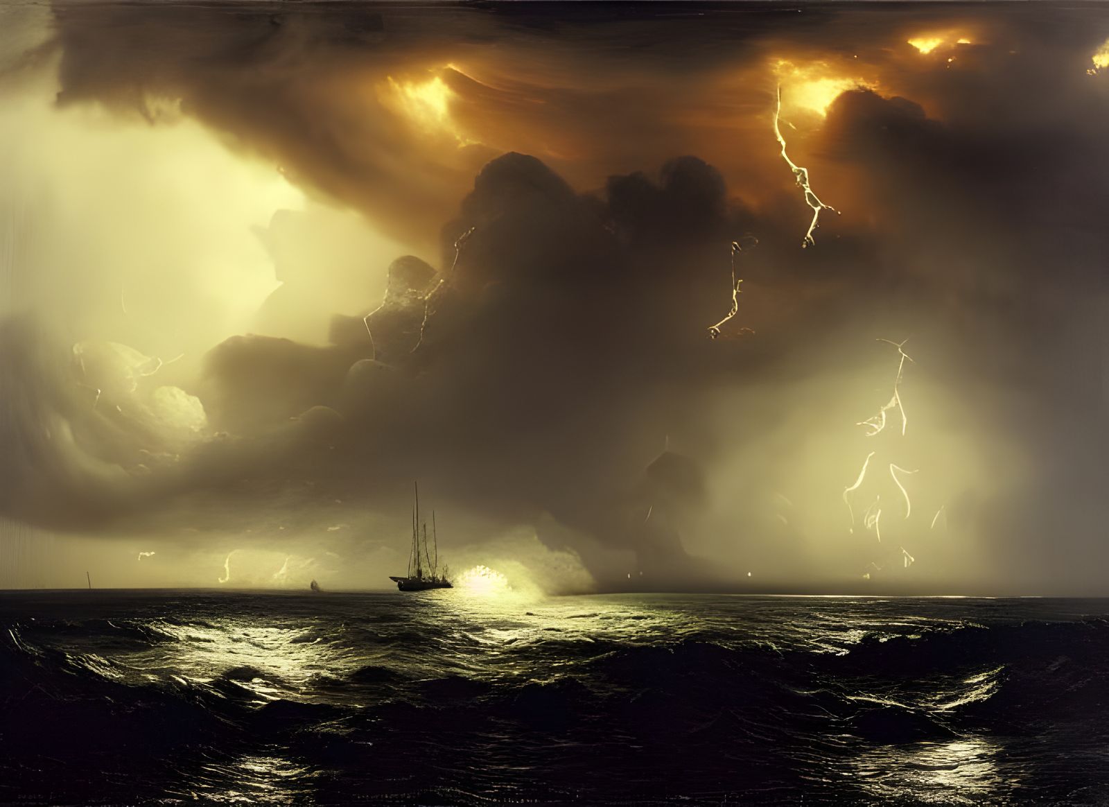 Dramatic Thunderstorm at Sea: Boat Hit by Lightning