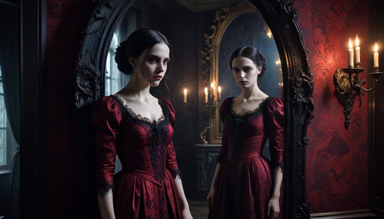 Ethereal Gothic Goddess Trapped in Dark Mirror