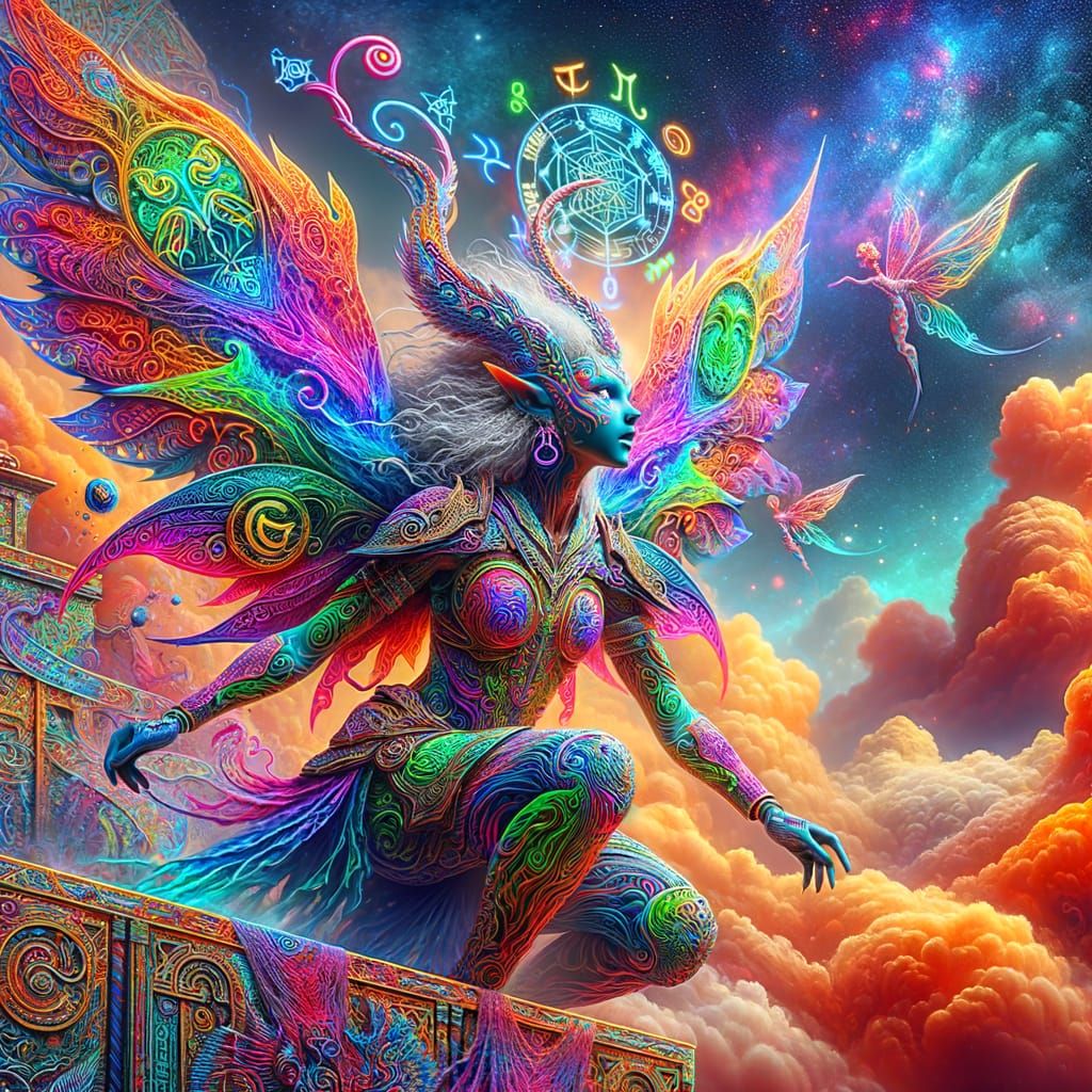 Celestial Celtic Empress with Luminous Tattoos and Wings