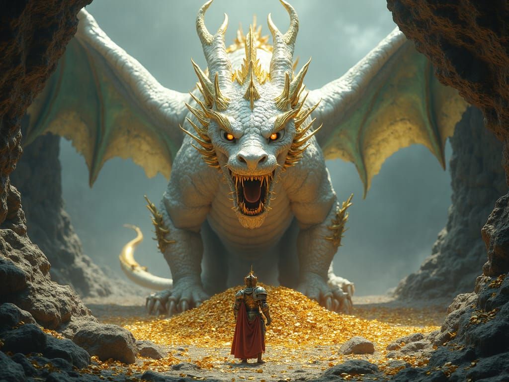 White and Gold Dragon Portrait in 3D Digital Art