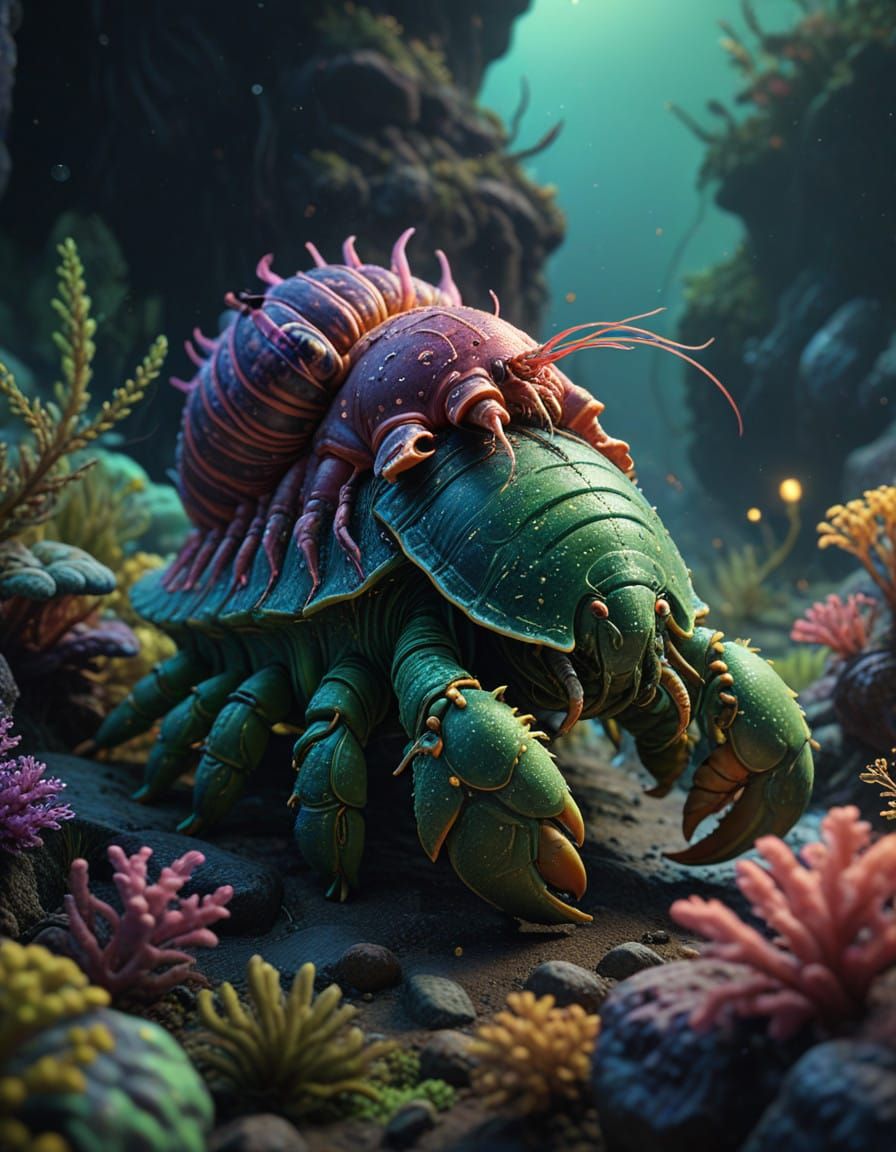 Surreal Tardigrade Meets Marine Life in Deep Fantasy Art