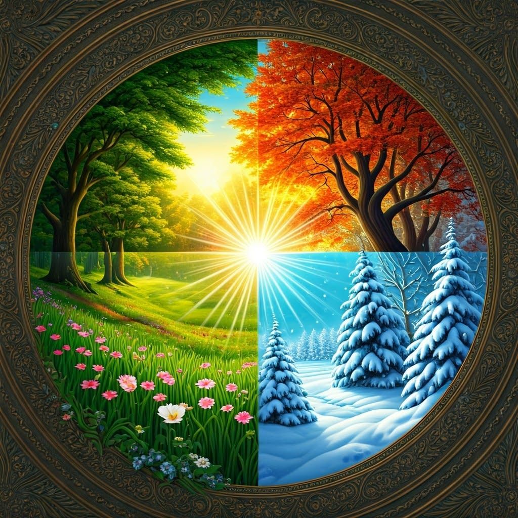 Majestic Pop Surrealism Illustration of the Four Seasons