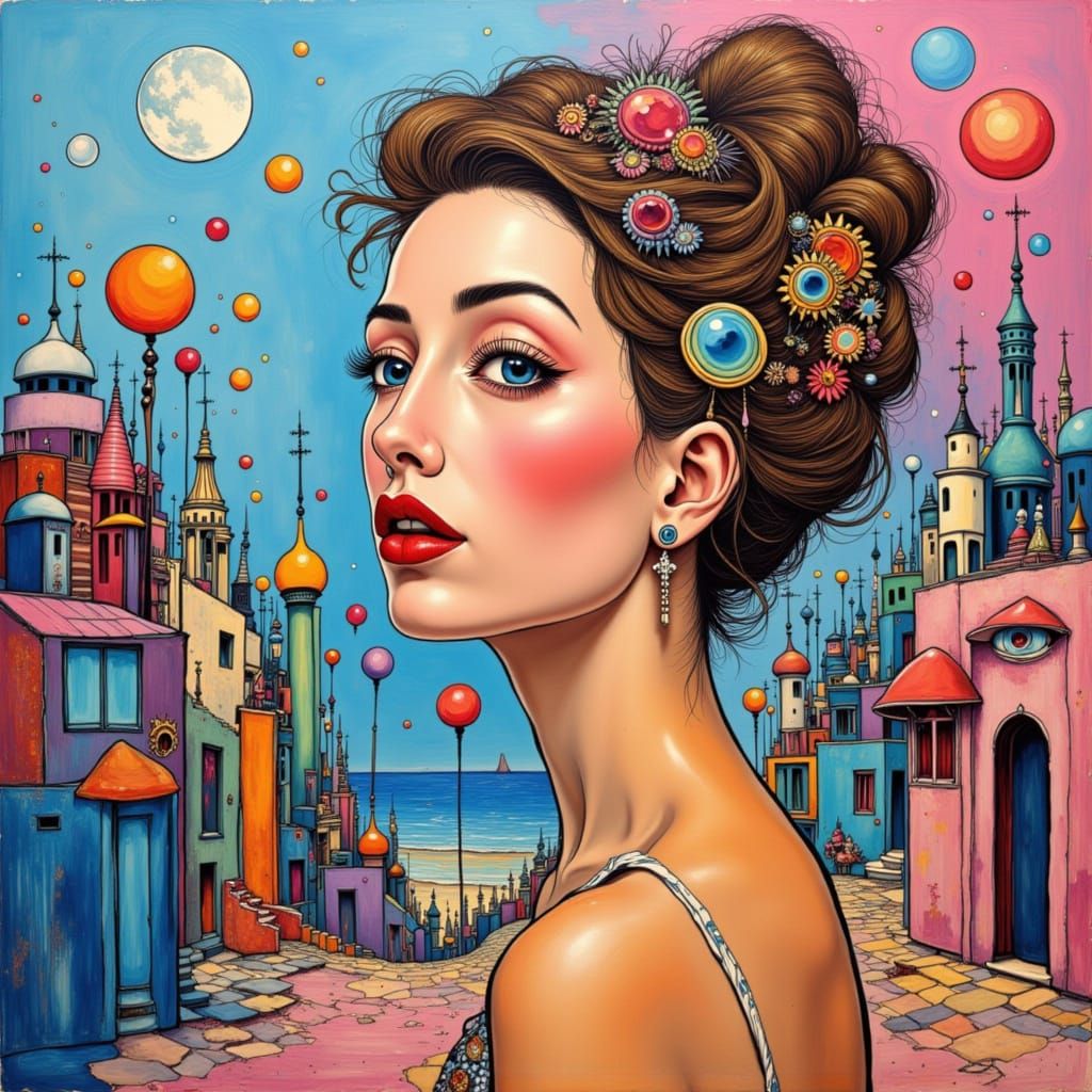 Woman in Fantasyland with Beachy Hair and Jewelry