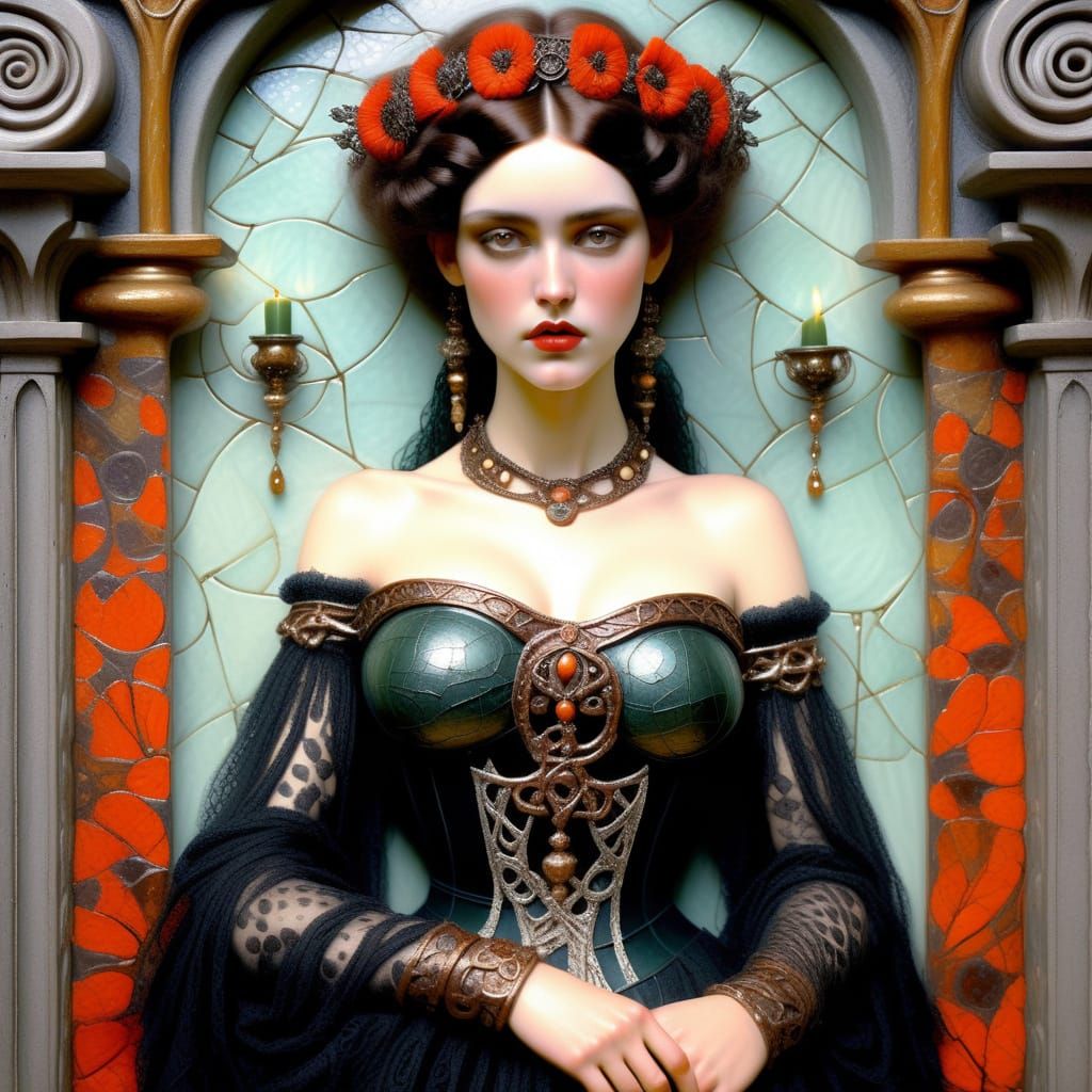 Gothic Celtic Princess Enjoying Opulence in Surrealist Style