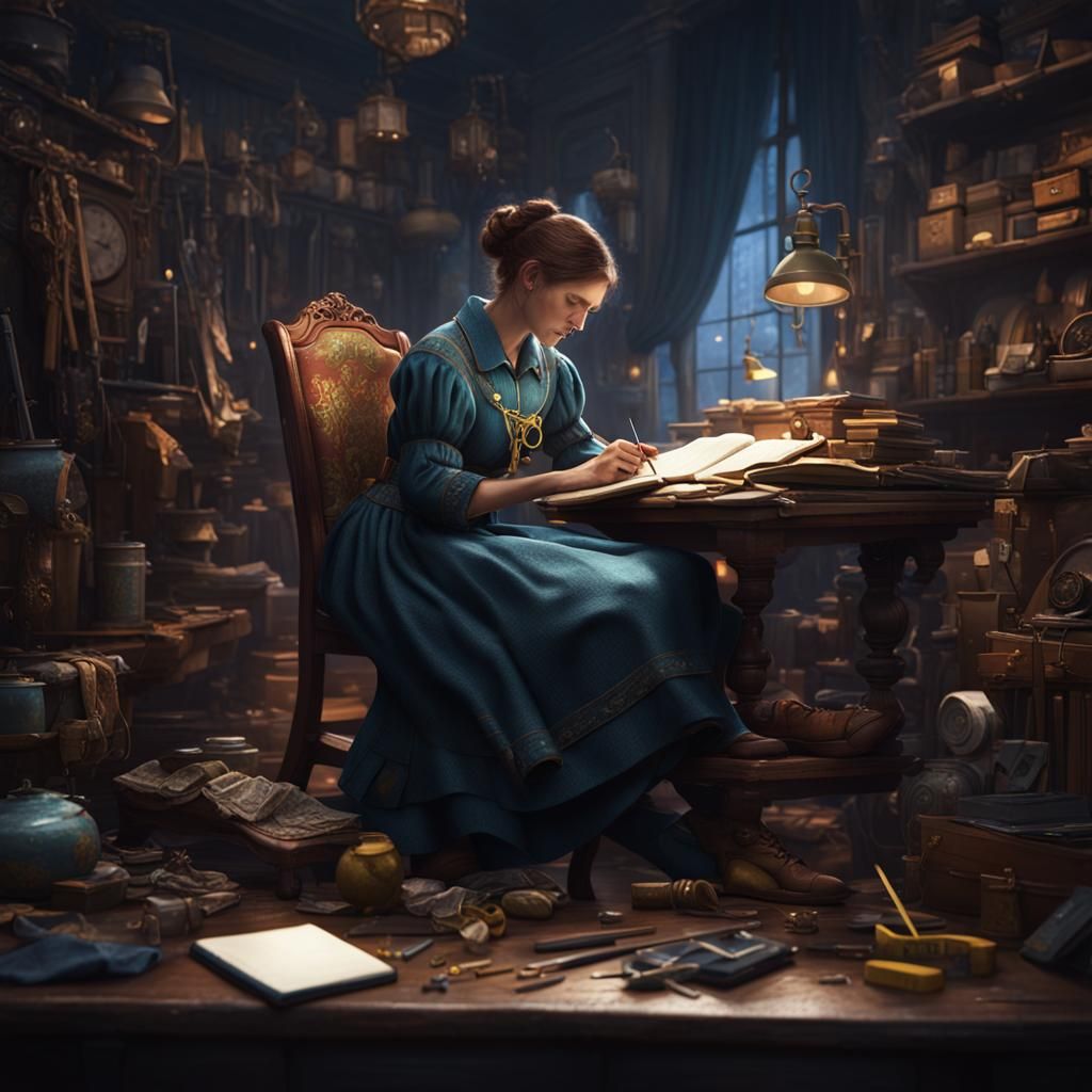 Seamstress Asleep: Detailed Matte Painting in Deep Color