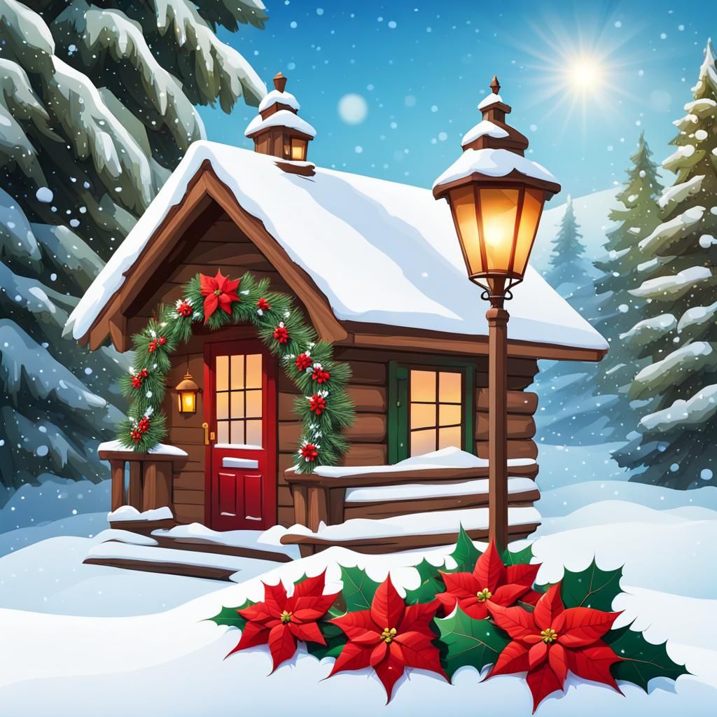 Festive Wooden Sign with Christmas Decorations in Snow