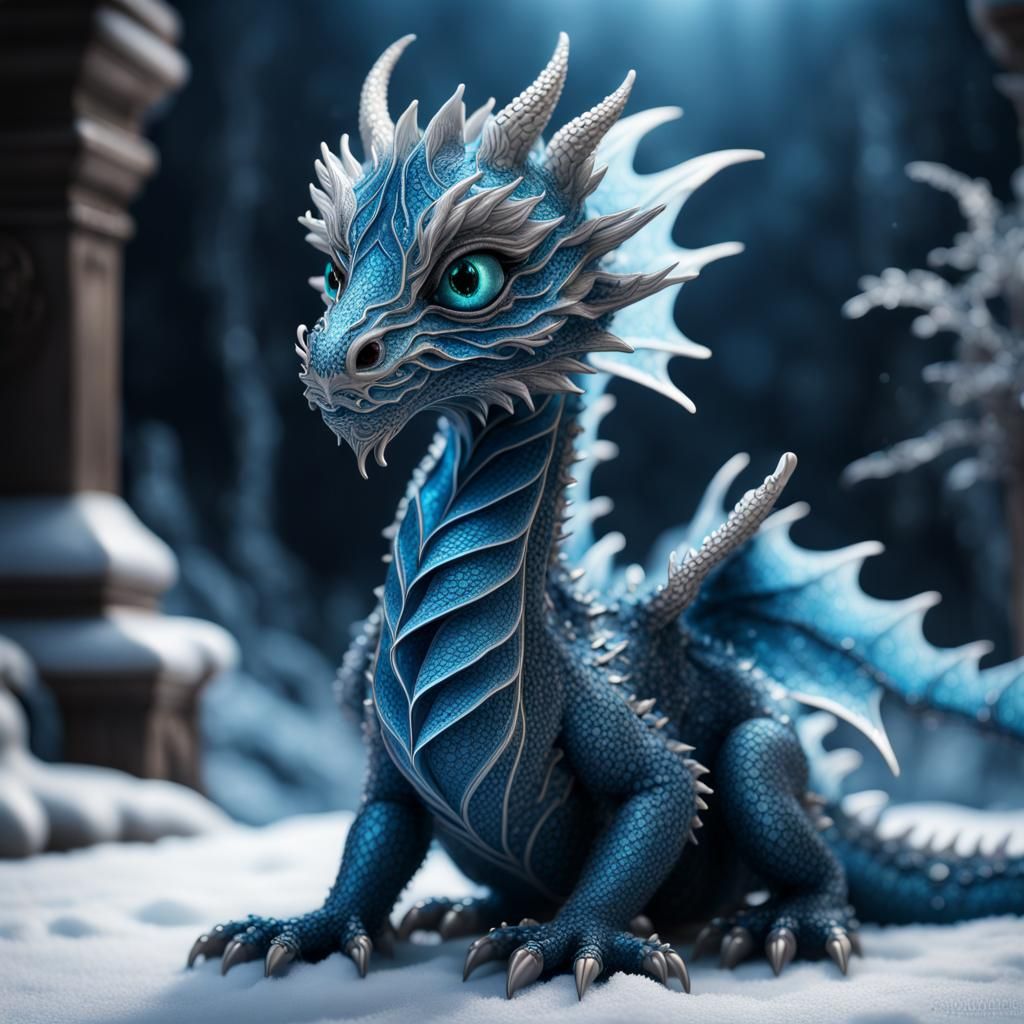 Frozen Fractals Lace Blue Dragon Sculpture
