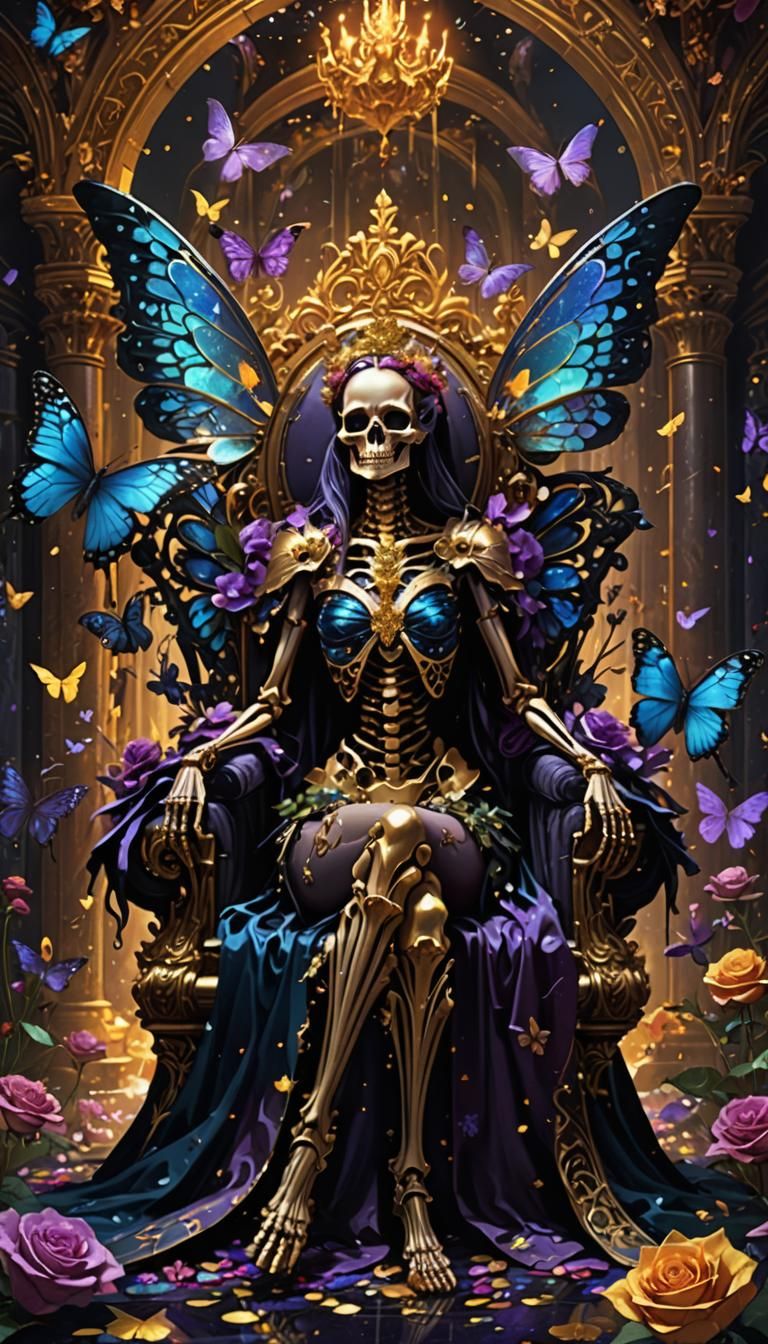 Skeleton Queen in Dark Fantasy Throne Room