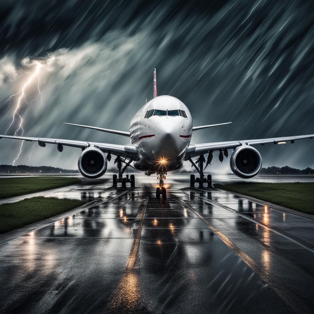Plane Landing in Storm: Hyperrealistic Cinematic Image