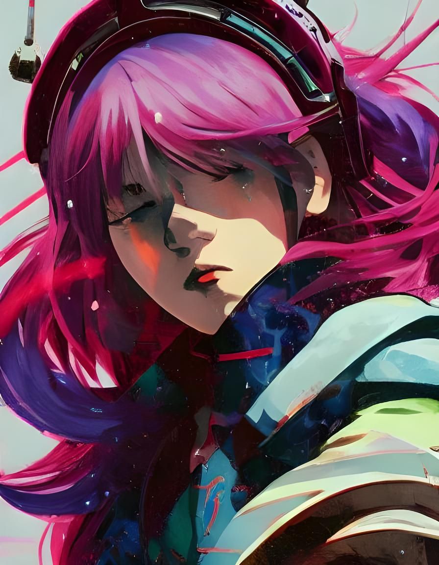 Cyberpunk Anime Girl Portrait in Digital Art Style