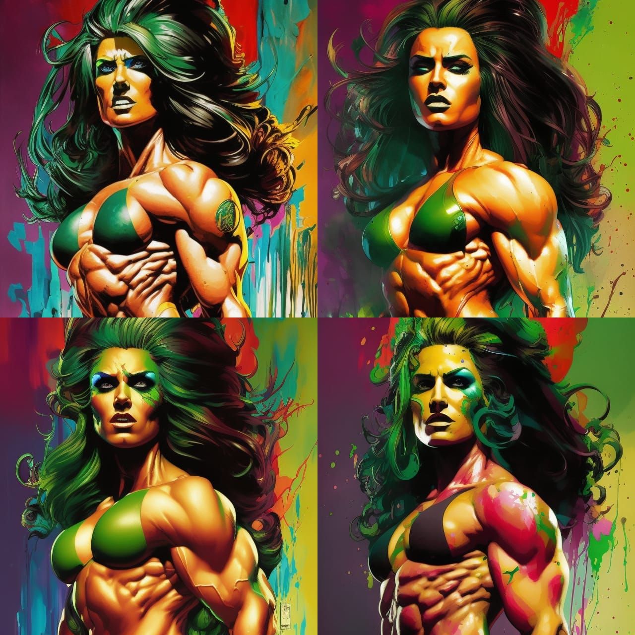 Colorful Ink Splash She-Hulk in Oil Painting Style