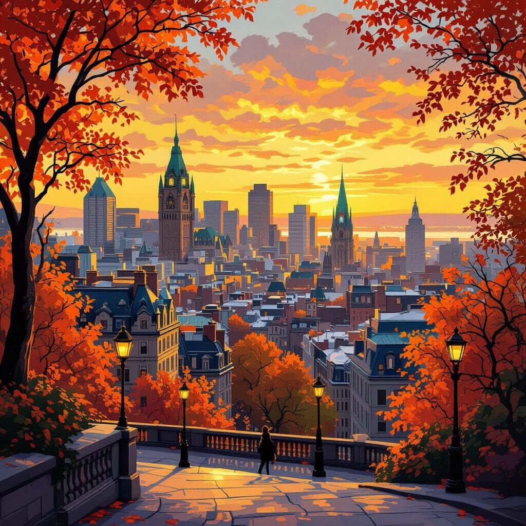Montreal Cityscape in Vibrant Fall Colors