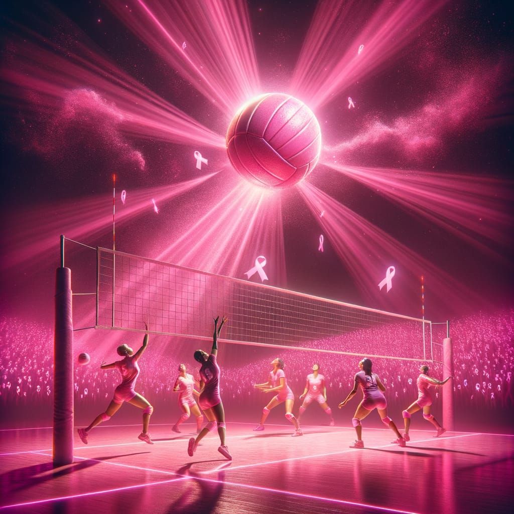 Pink Volleyball Scene of Unity and Solidarity