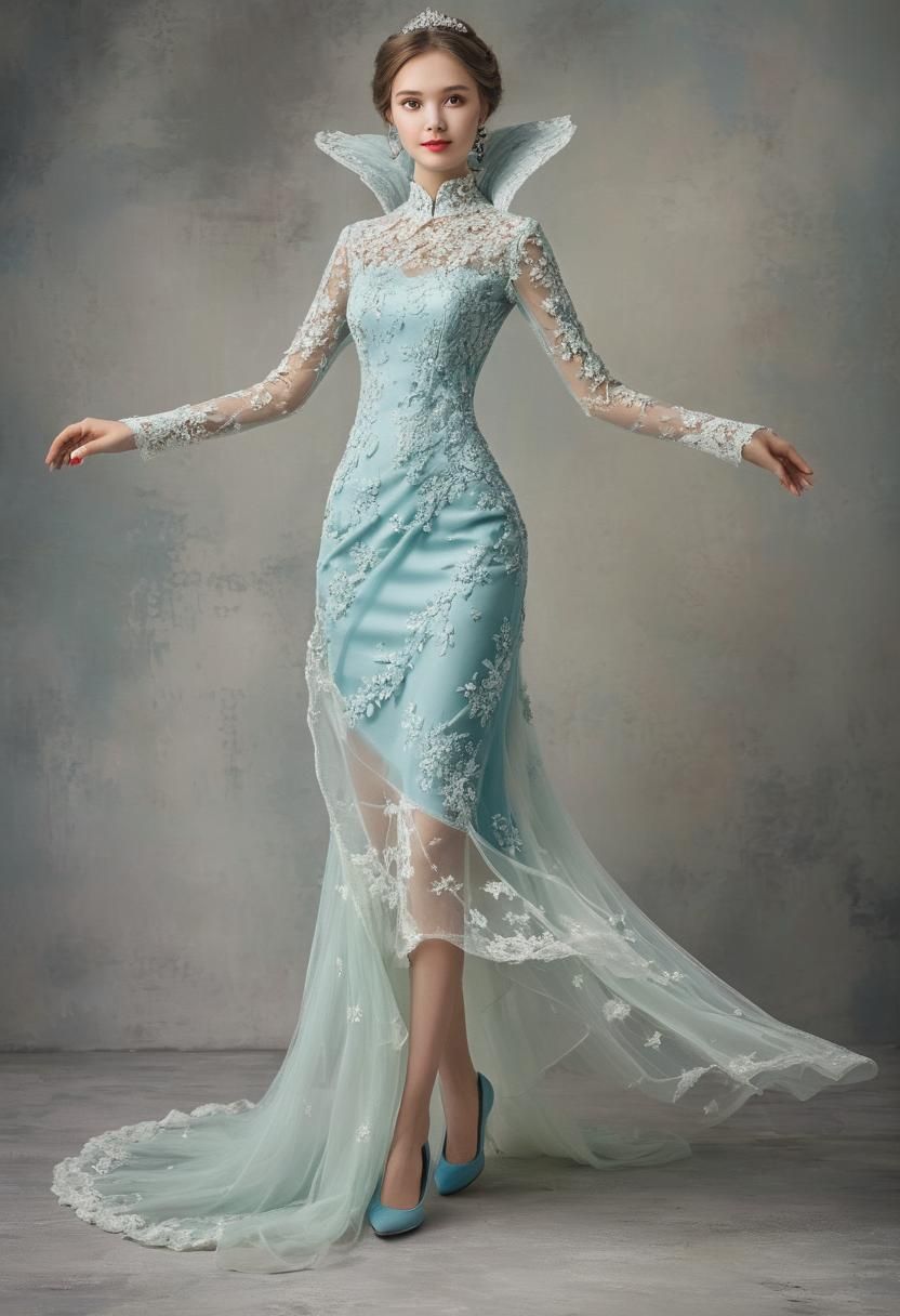 Woman in Silk Dress with Mannequin, Neon Lighting