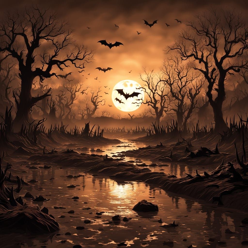 Brown Sepia Horror Sunset in a Haunting Film Scene