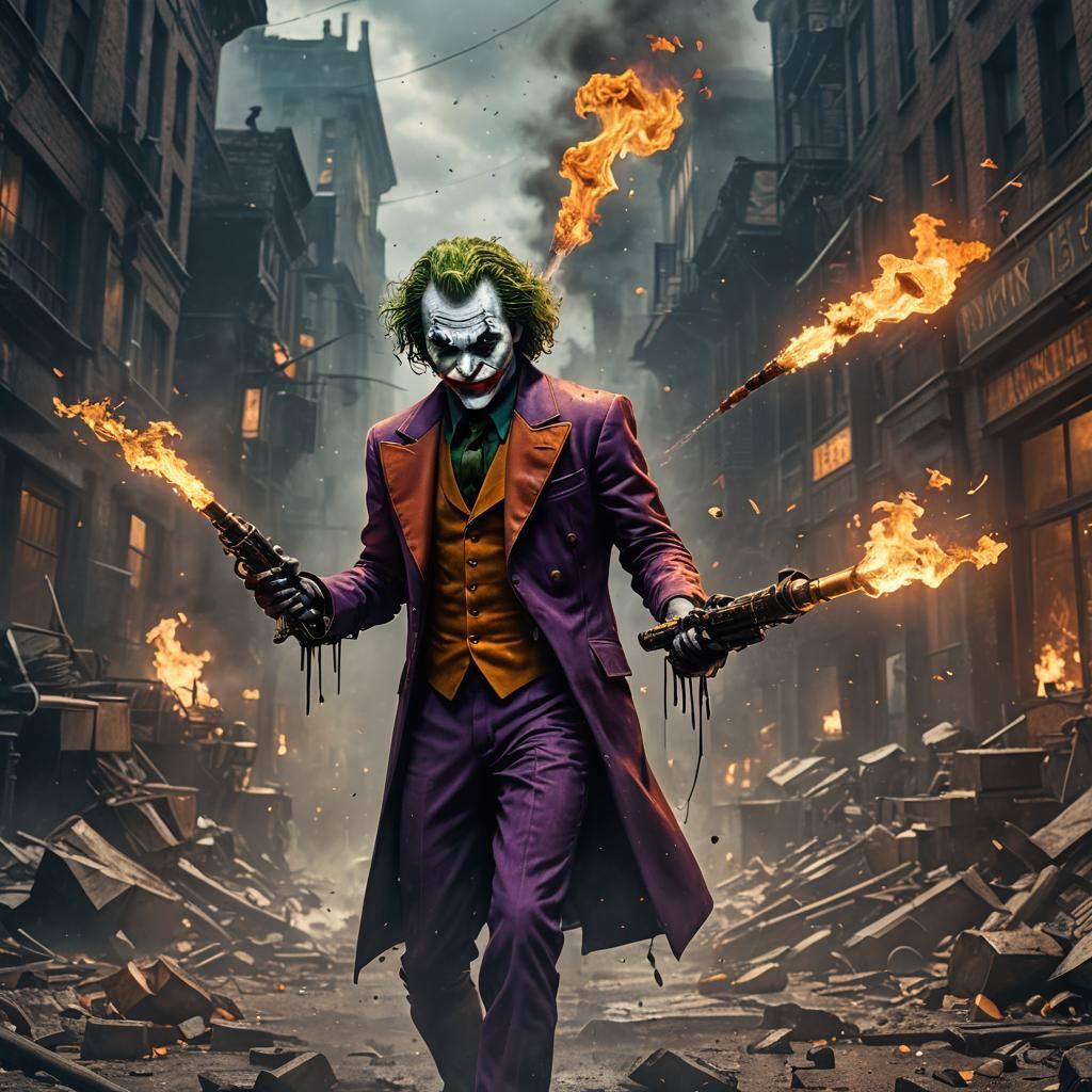 Joker with Flamethrower: Detailed Matte Painting