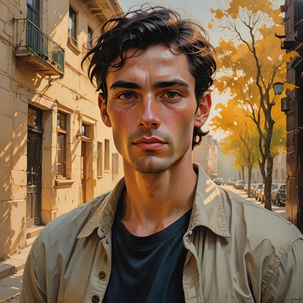 Androgynous Young Man in Impressionistic Oil Painting Style