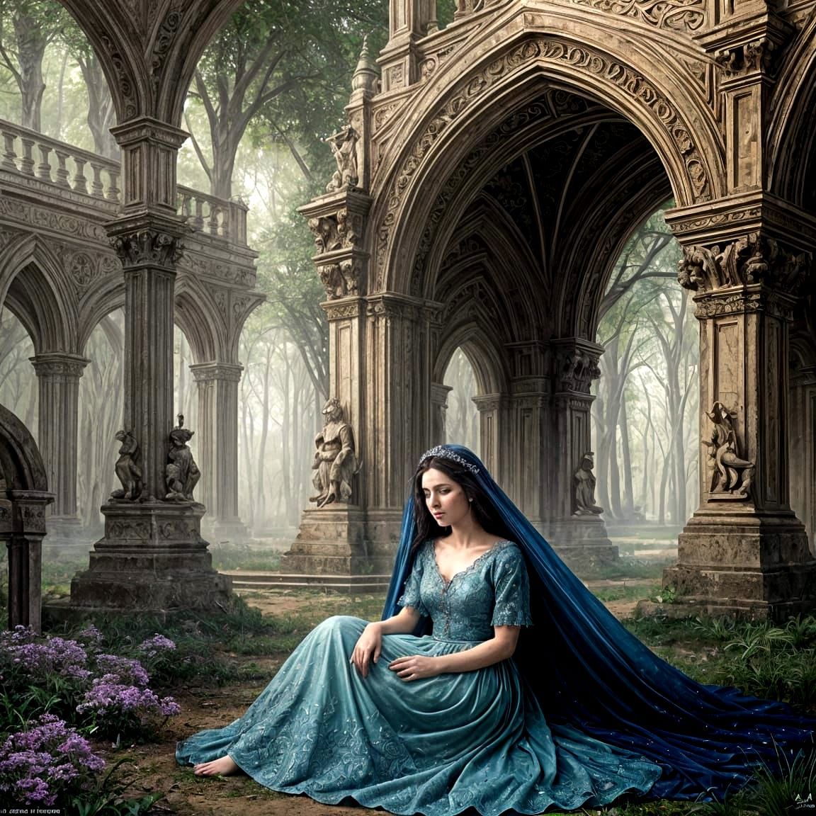 Sleeping Beauty and Prince Charming in Enchanted Forest