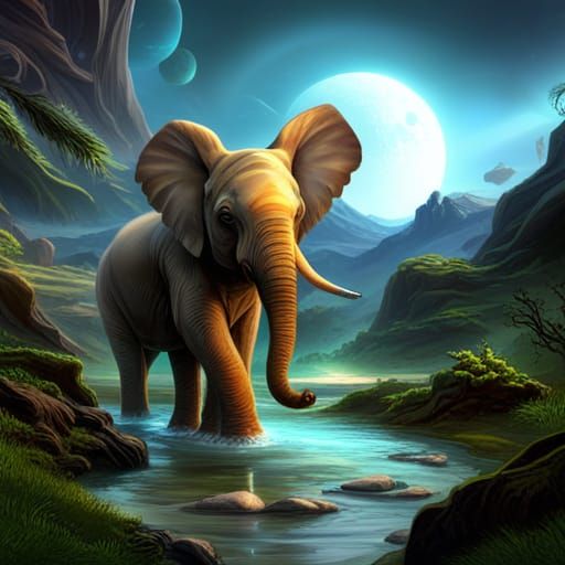 Cute Baby Elephant in Detailed Matte Painting