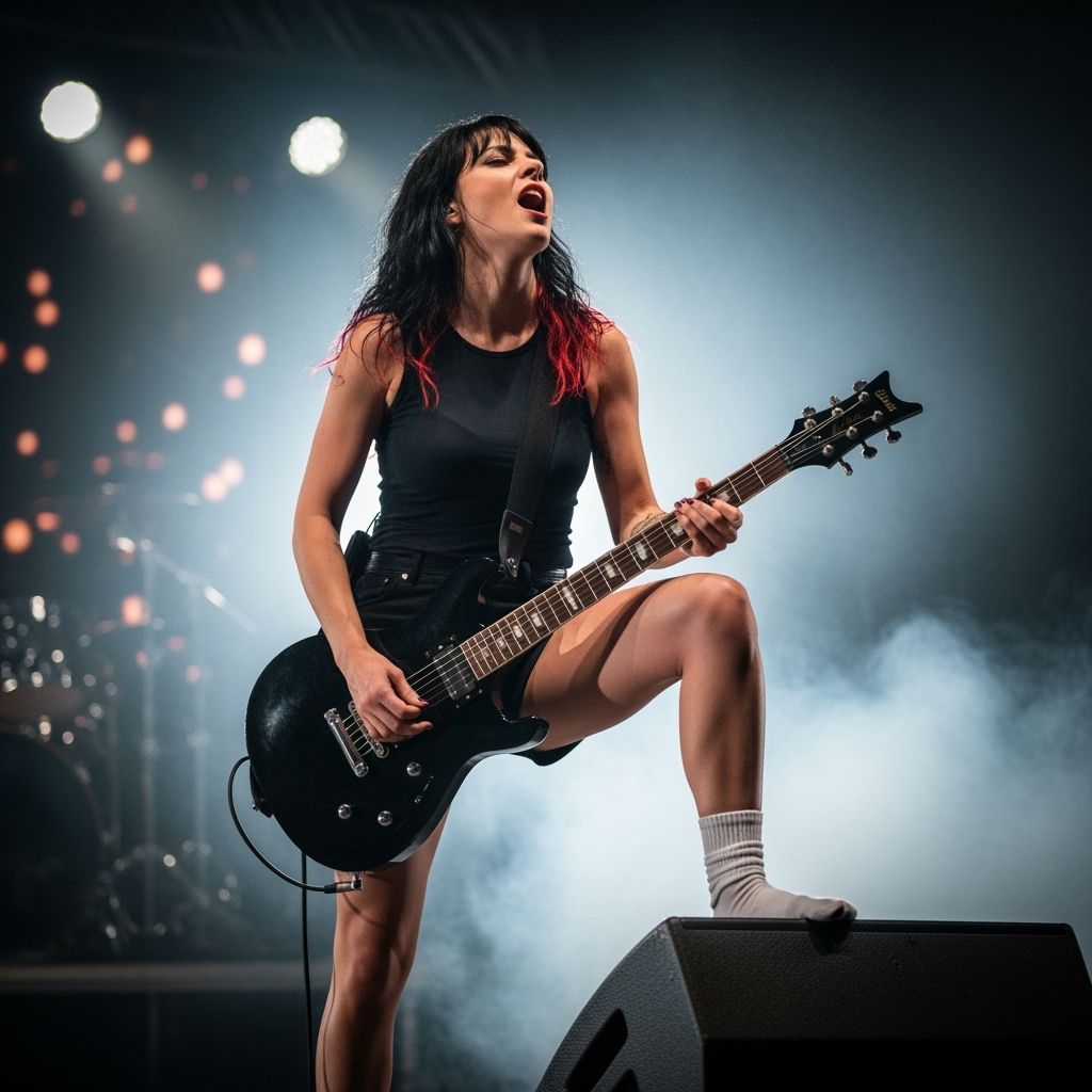 Female Rock Guitarist in Dramatic Stage Lighting