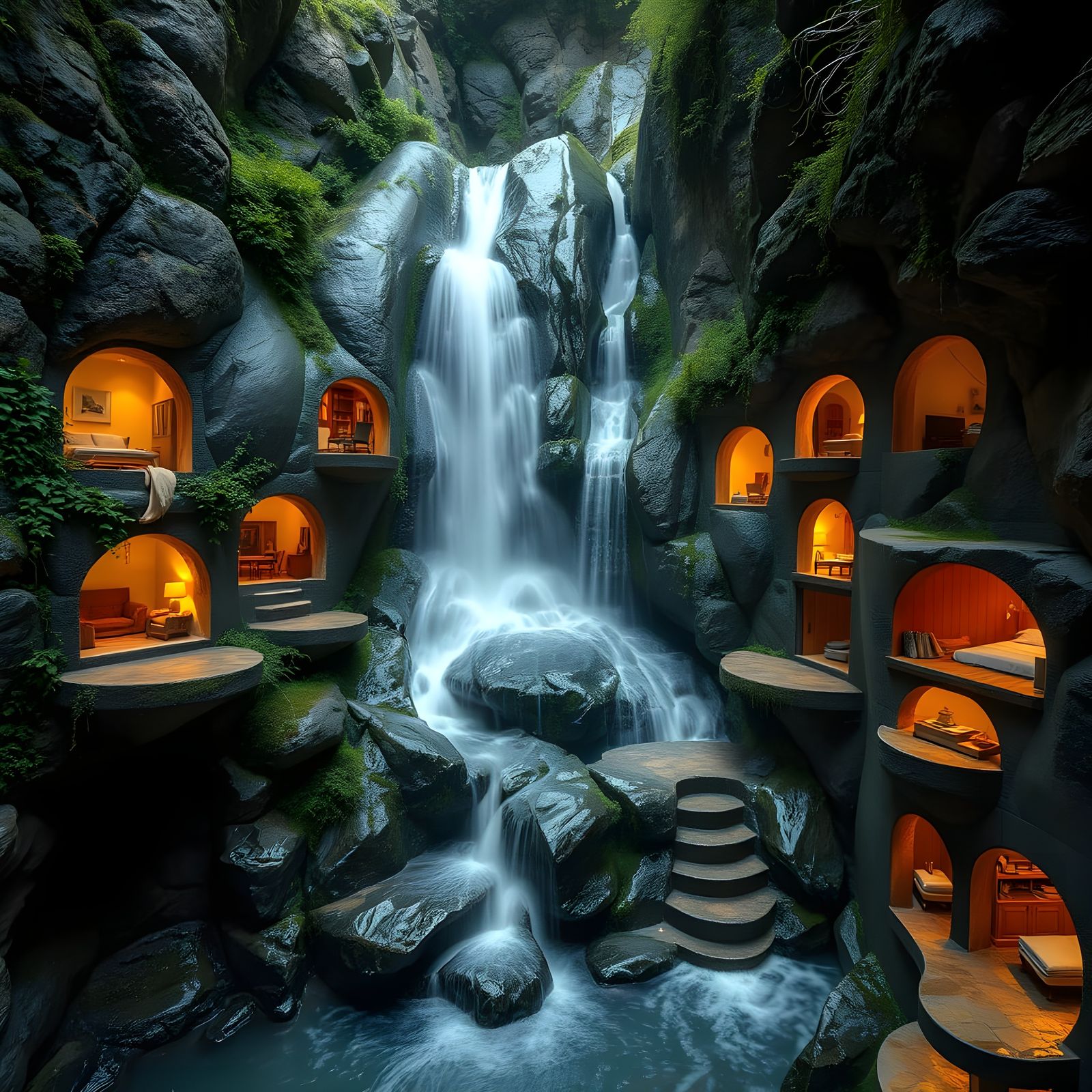 Enchanted Waterfall Home Built Into Rock
