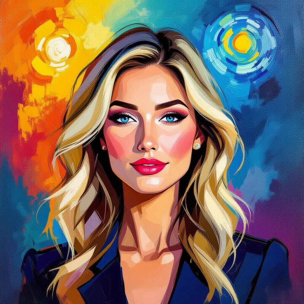 Professional Blonde Woman Portrait in Expressive Oil Paintin...