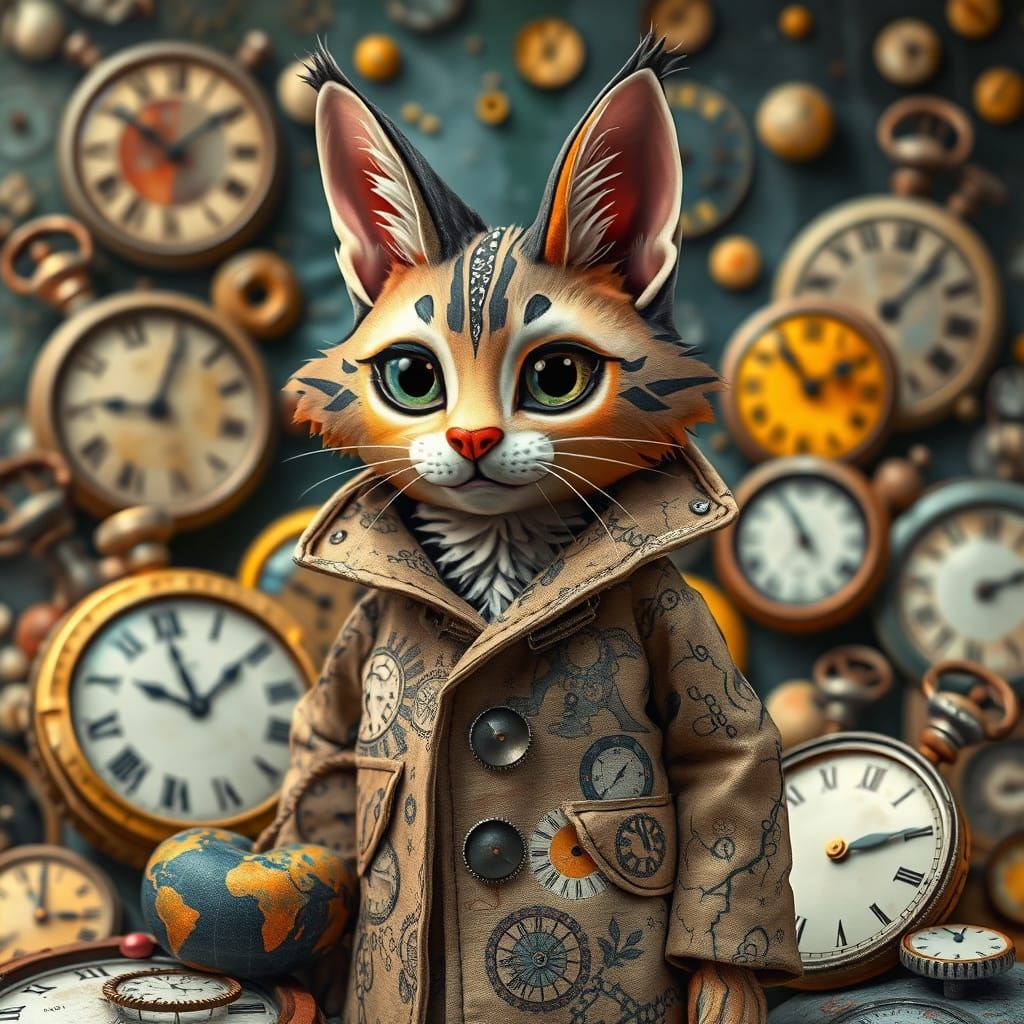 Cubist Feline in Melting Time Dreamscape